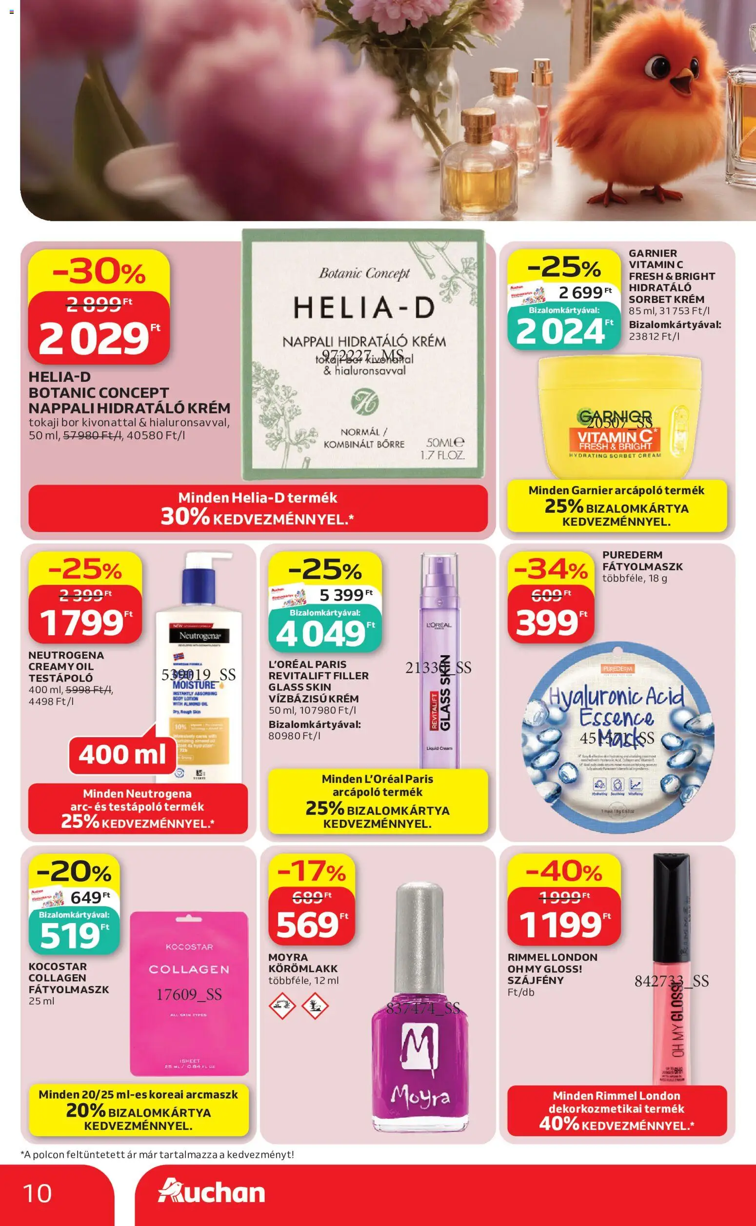 Auchan akciós ujság - amely érvényes a következő dátumtól: 04.05.2026 | Oldal: 10 | Termékek: Szájfény, Körömlakk, Vitamin c, Testápoló