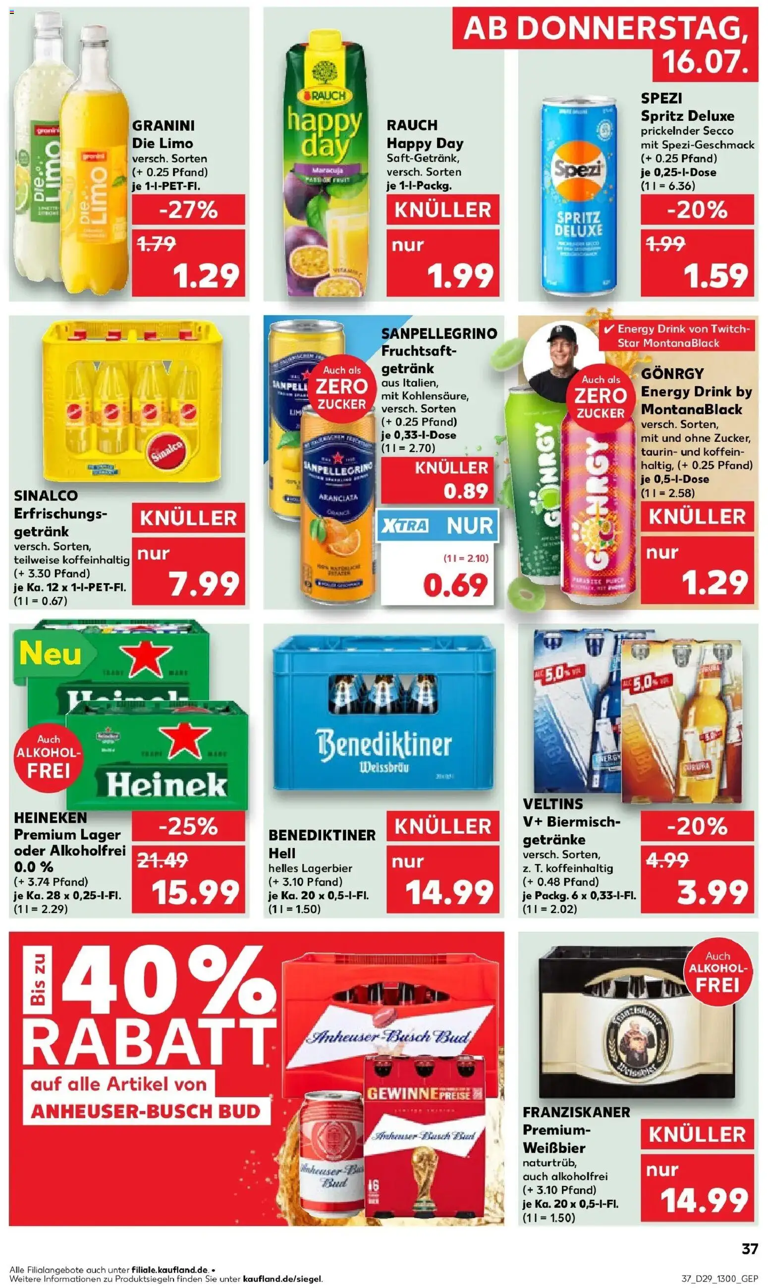 Kaufland Prospekt Köln – gültig ab 16.07.2026 | Seite: 37 | Produkte: Sinalco, Energy, Heineken, Zucker