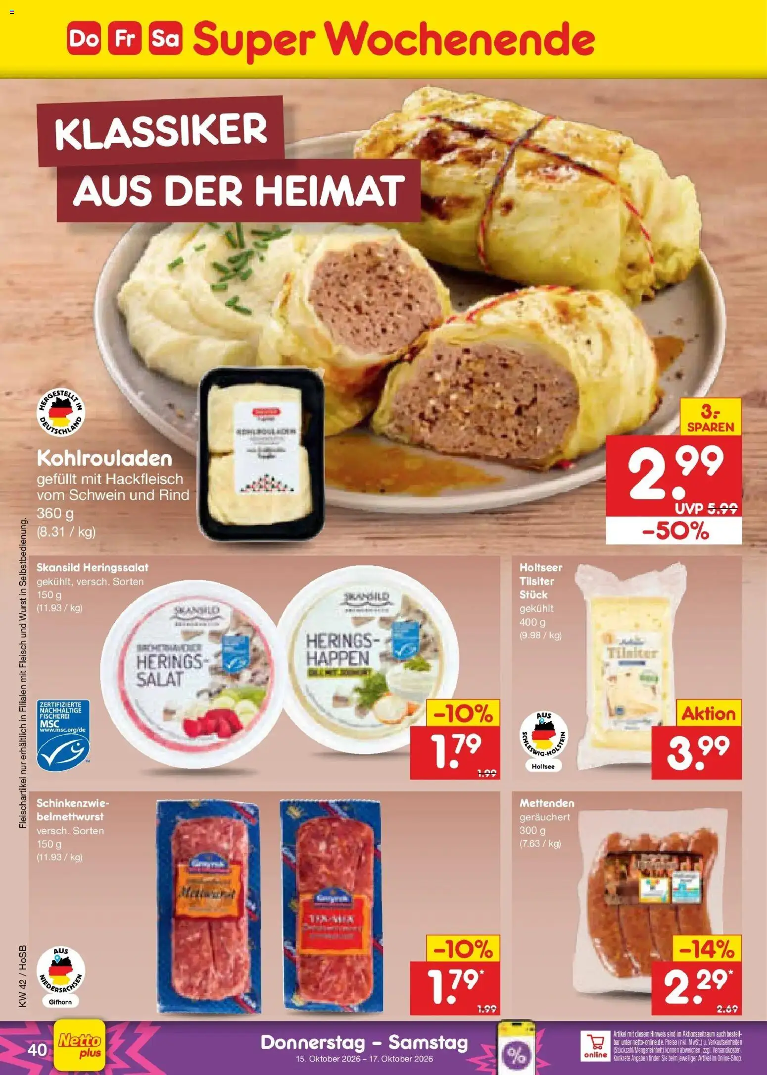 Netto Marken-Discount Prospekt Hannover (ab 12.10.2026) » Angebote | Seite: 56 | Produkte: Wurst, Fleisch, Salat, Hackfleisch