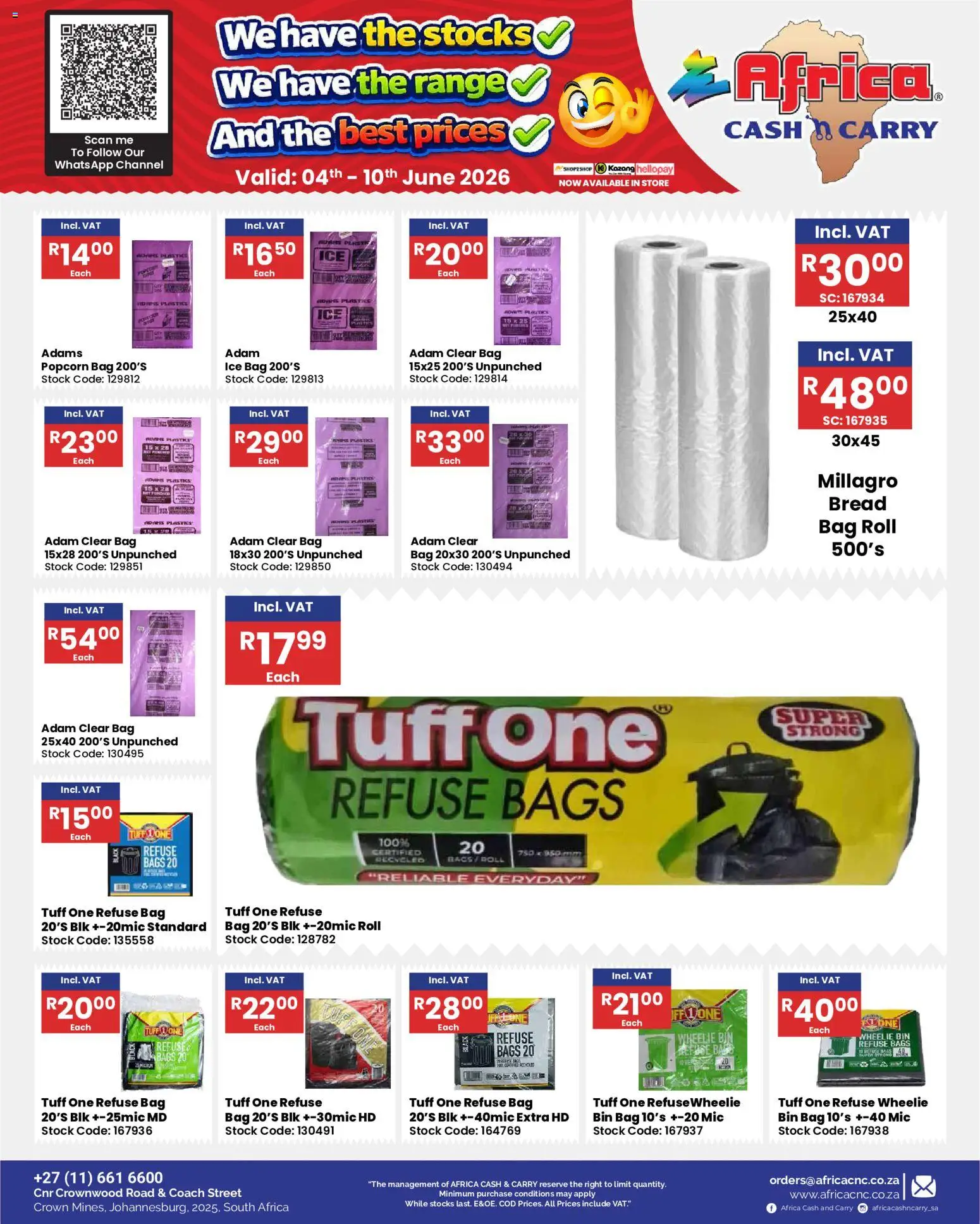 New Africa Cash & Carry catalogue – valid from 04.06.2026 | Page: 45 | Products: Bread, Popcorn, Refuse bags, Stock