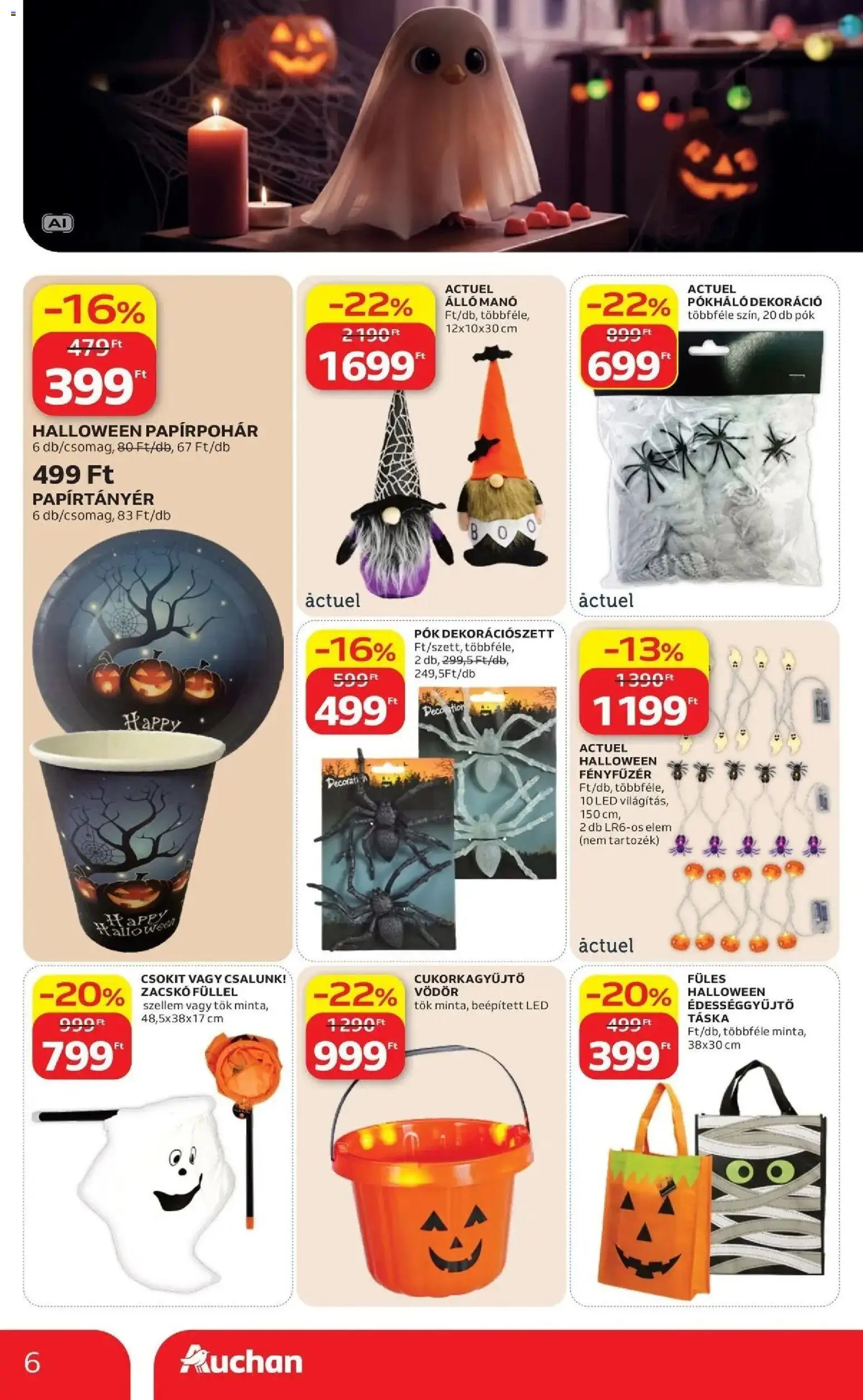 Auchan akciós újság Kecskemét - 2026.10.02. -tól/töl > akció, lapozható szórólap 🛍️ | Oldal: 6 | Termékek: Tök, Táska, Elem, LED