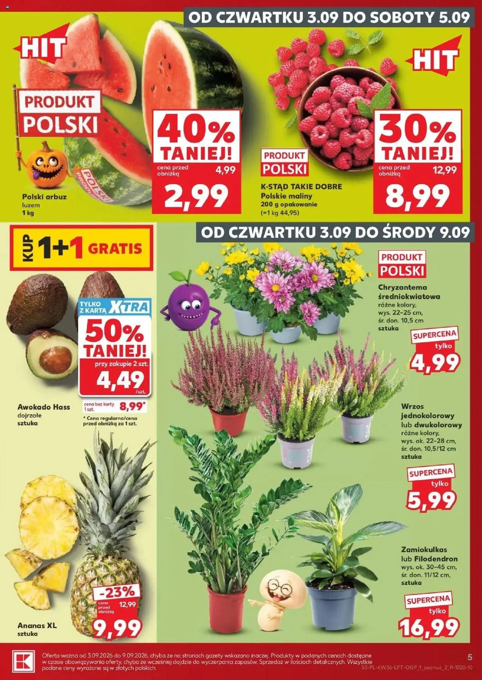 Kaufland gazetka od 03.09.2026 | Strona: 5 | Produkty: Arbuz, Zamiokulkas, Awokado Hass, Ananas