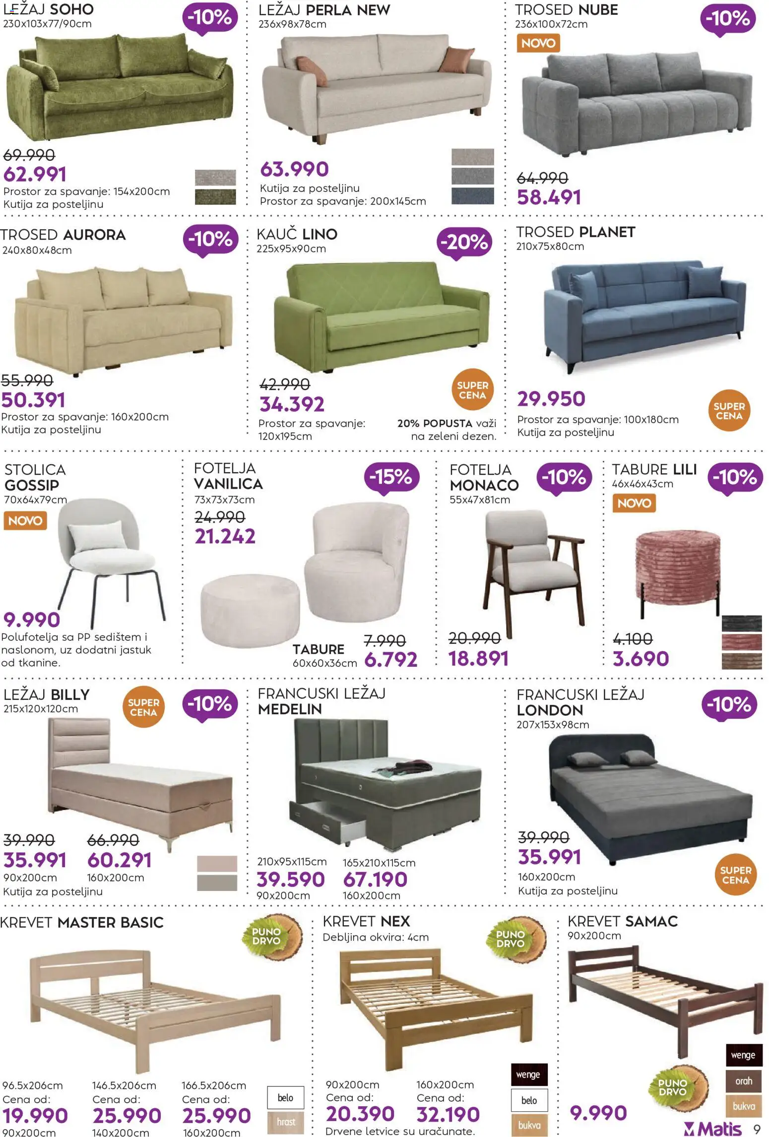 Matis katalog - važi od 01.06.2026 | Strana: 9 | Proizvode: Jastuk, Stolica, Orah, Francuski ležaj