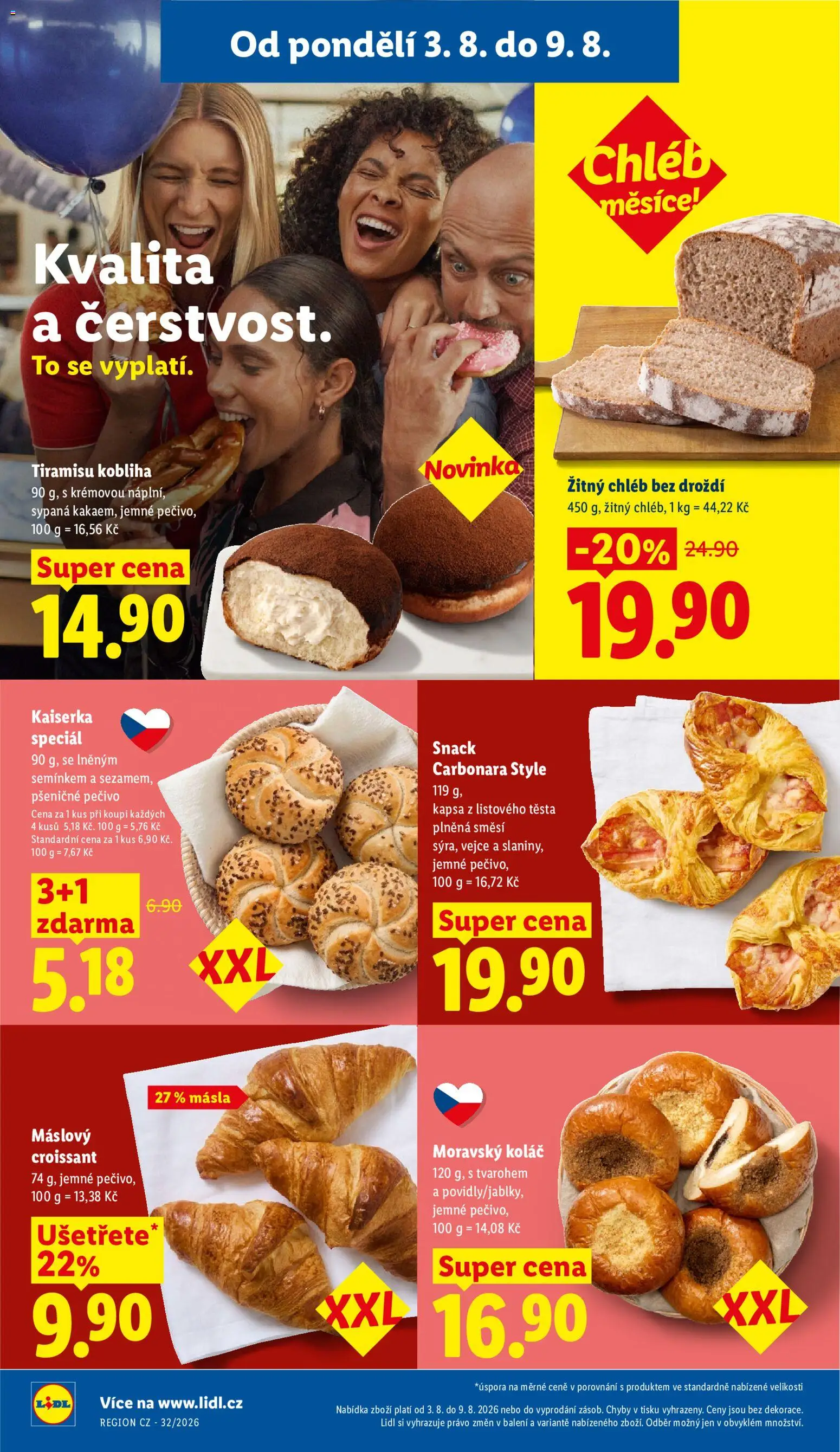 Lidl leták od 03.08.2026 | Strana: 16 | Produkty: Kaiserka, Chléb, Tiramisu, Croissant