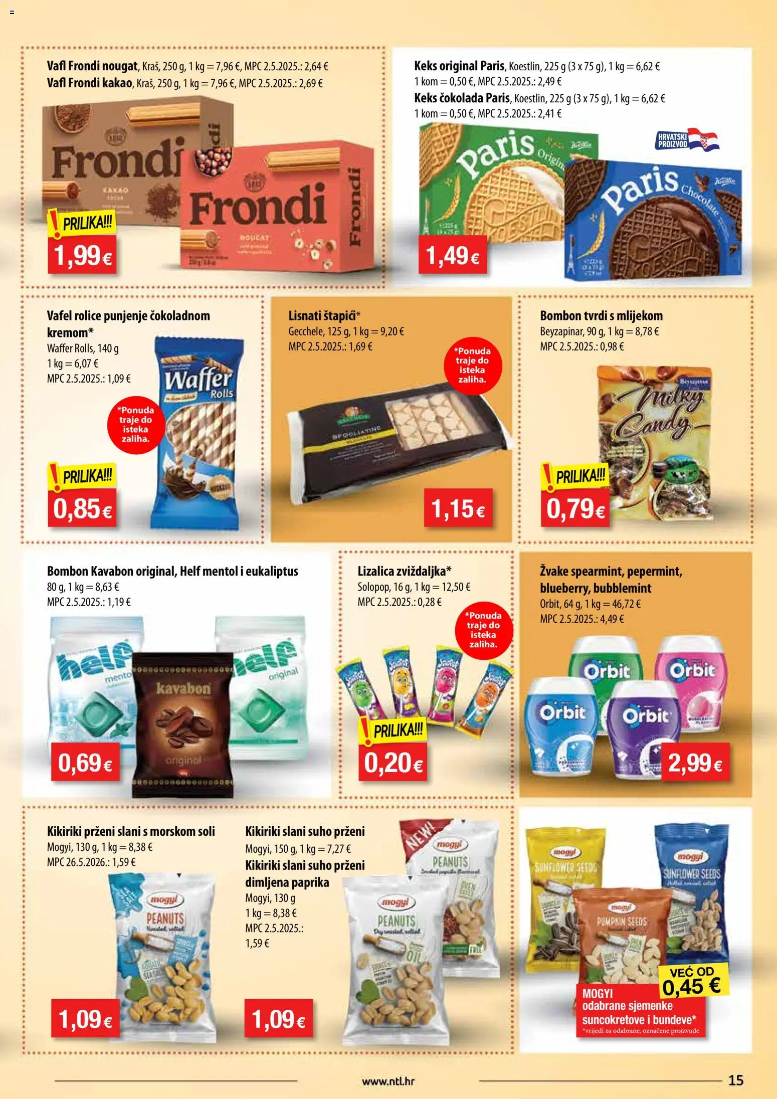 NTL katalog | vrijedi od 15.07.2026 | Stranica: 15 | Proizvodi: Čokolada, Paprika, Kikiriki, Sjemenke
