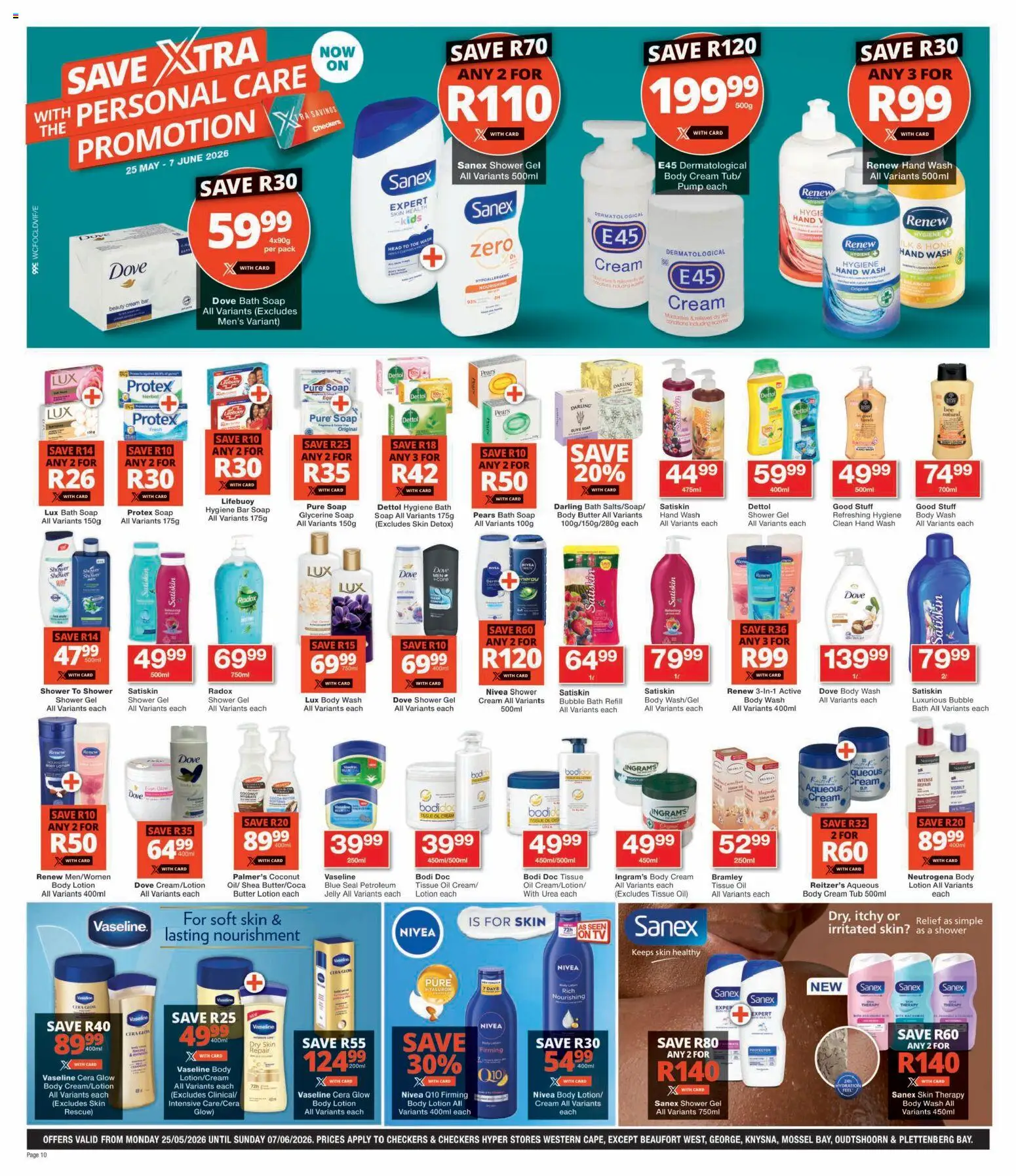 New Checkers catalogue – valid from 25.05.2026 | Page: 10 | Products: Pears, Butter, Cream, Body wash
