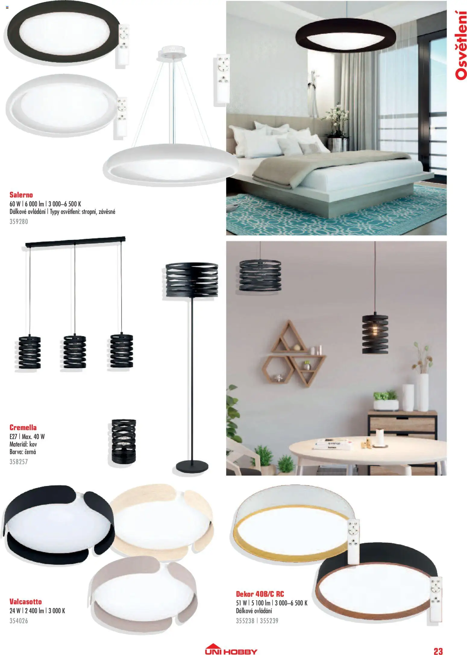 Uni Hobby katalog - Interiér od 09.09.2026 | Strana: 23 | Produkty: Osvětlení
