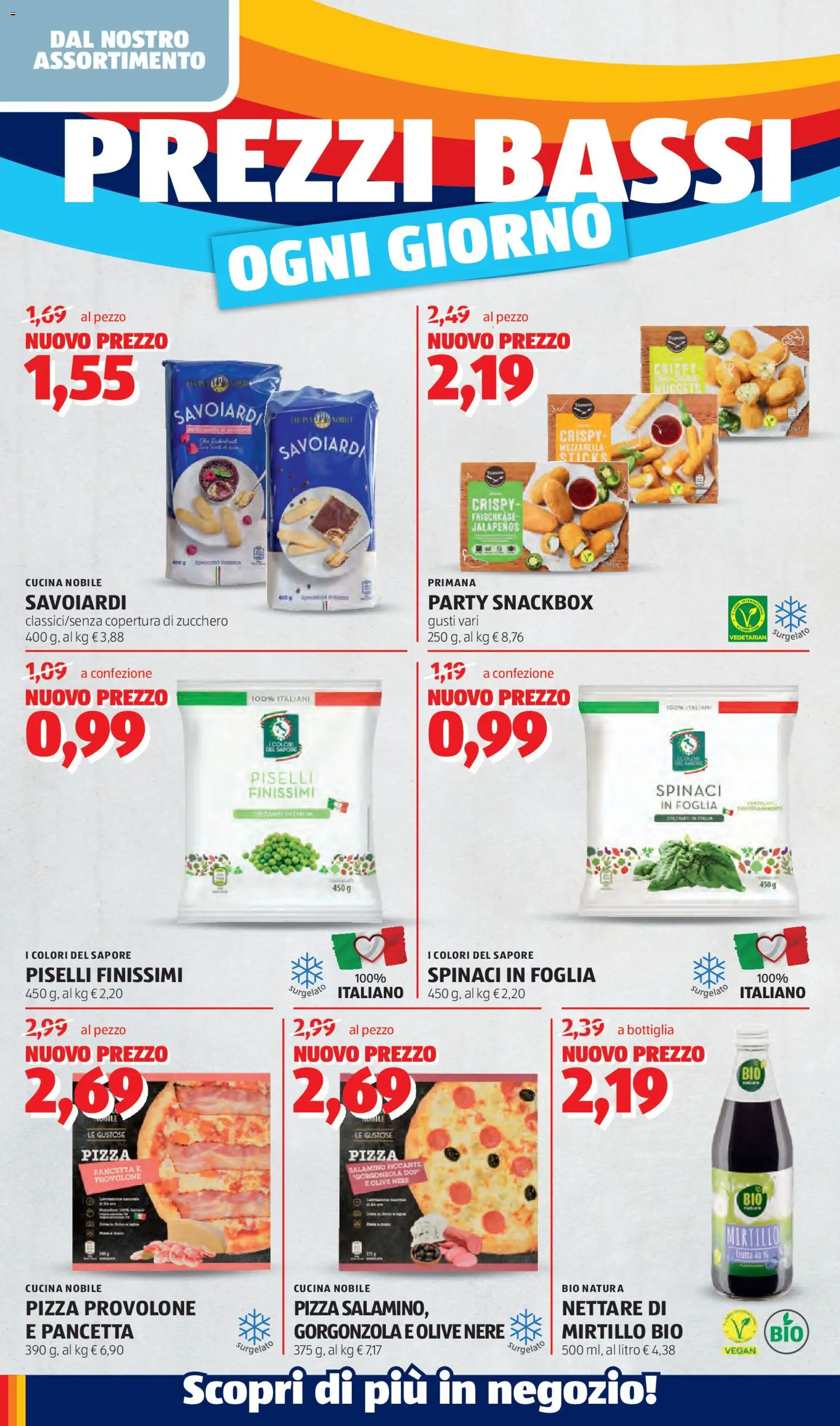 Volantino Aldi del 11.05.2026 | Pagina: 6 | Prodotti: Spinaci, Savoiardi, Gorgonzola, Bottiglia