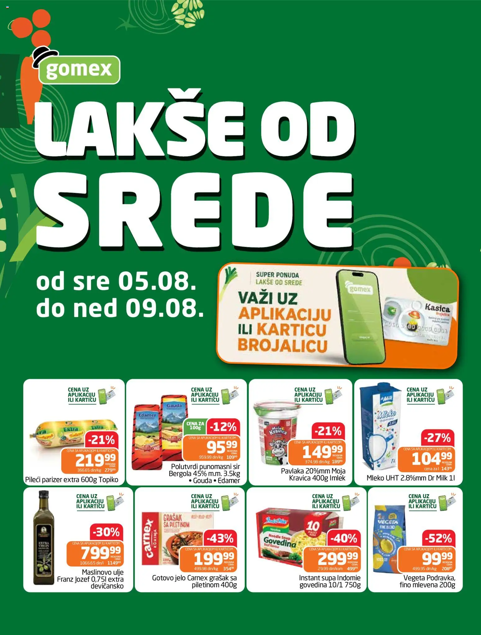 Gomex katalog - važi od 05.08.2026 | Strana: 1 | Proizvode: Govedina, Grašak, Edamer, Mleko