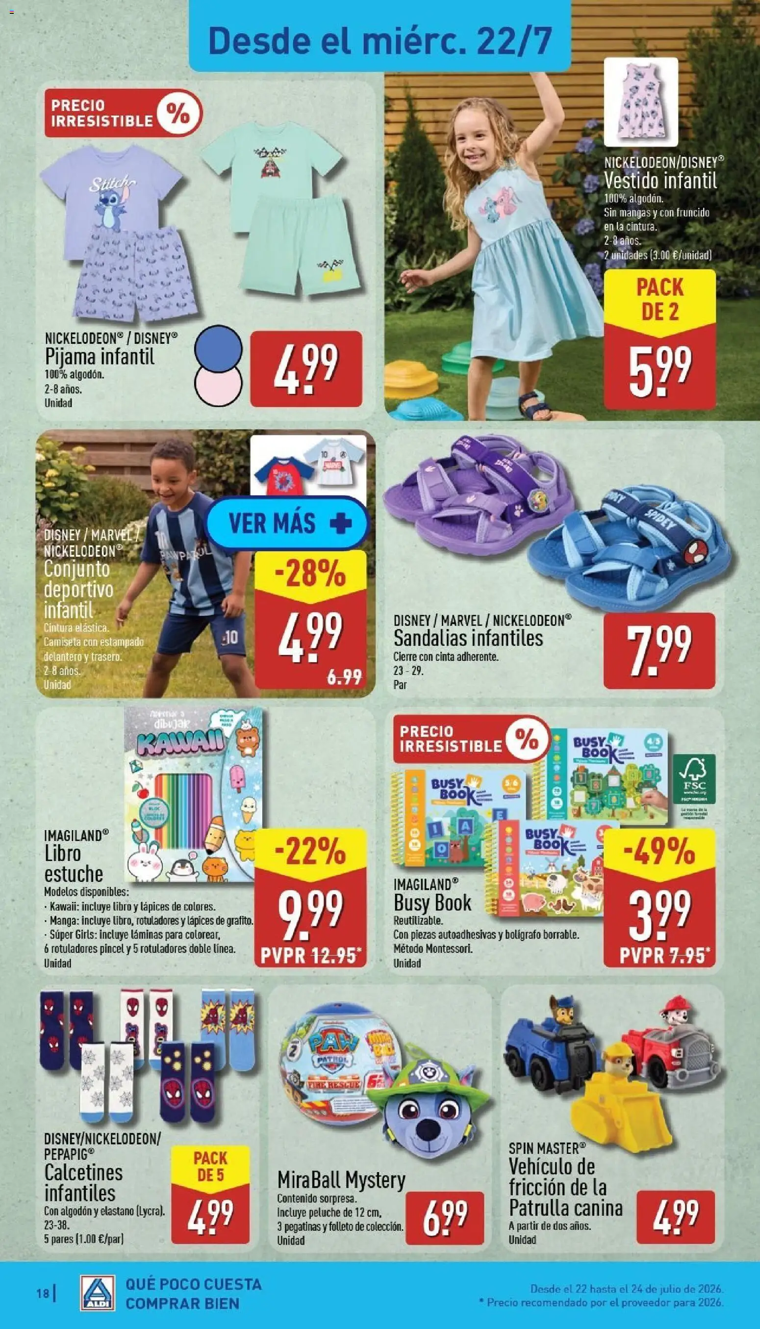Aldi folleto Península │ válido desde el 20/07/2026 | Página: 18 | Productos: Sandalias, Calcetines, Algodón, Pijama infantil