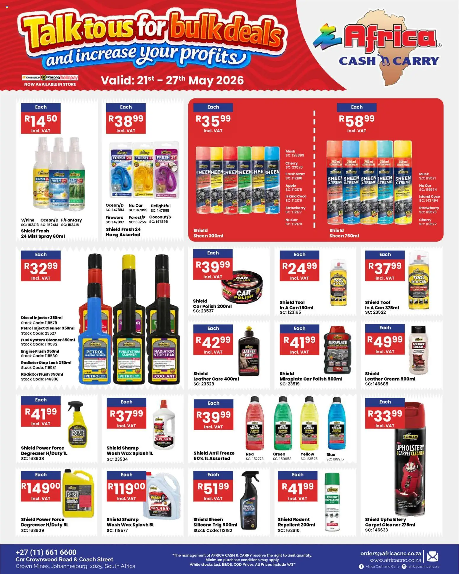 New Africa Cash & Carry catalogue – valid from 21.05.2026 | Page: 43 | Products: Carpet, Wax, Degreaser, Stock