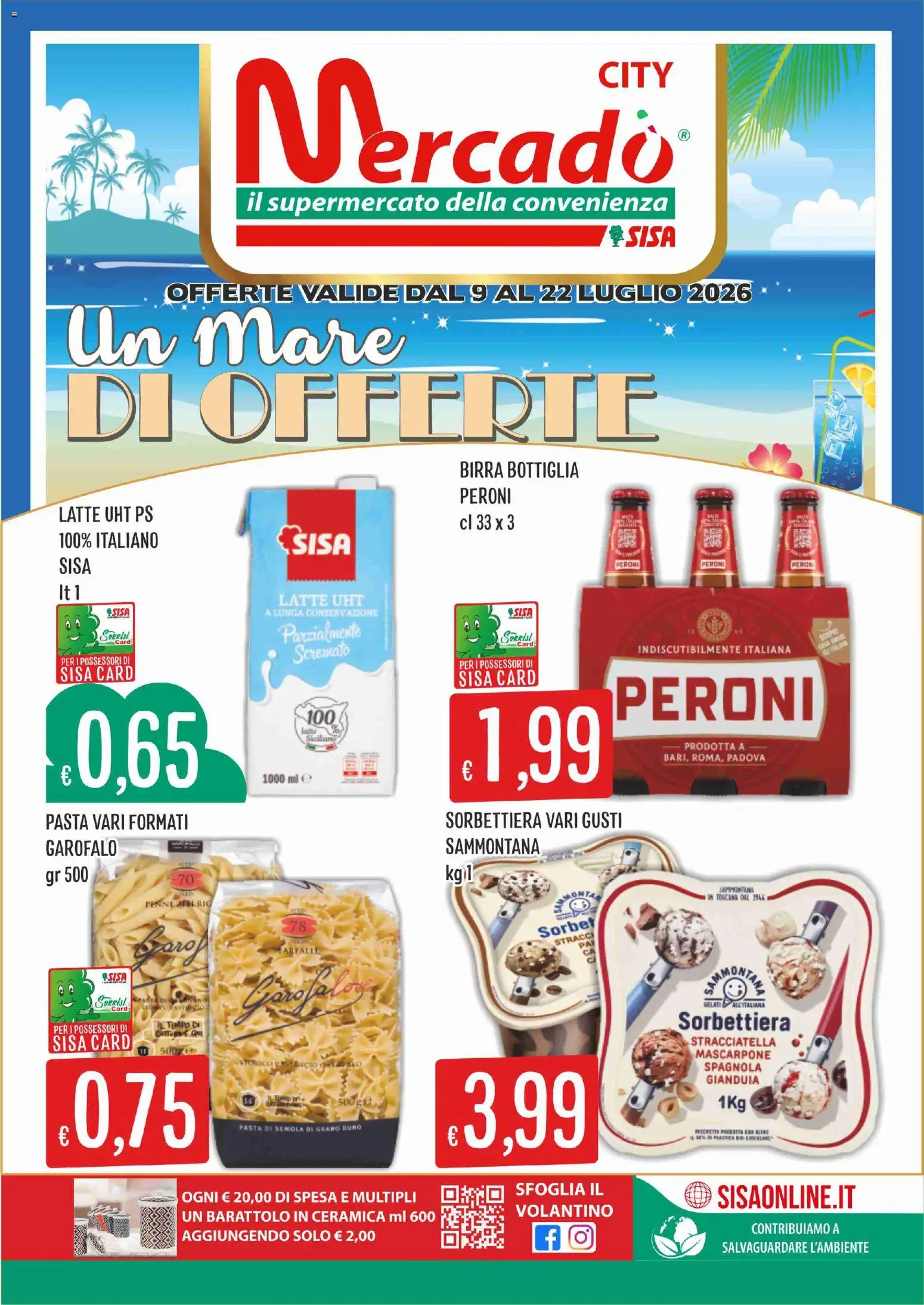 Volantino SISA del 09/07/2026 | Pagina: 1 | Prodotti: Latte, Pasta, Bottiglia, Stracciatella
