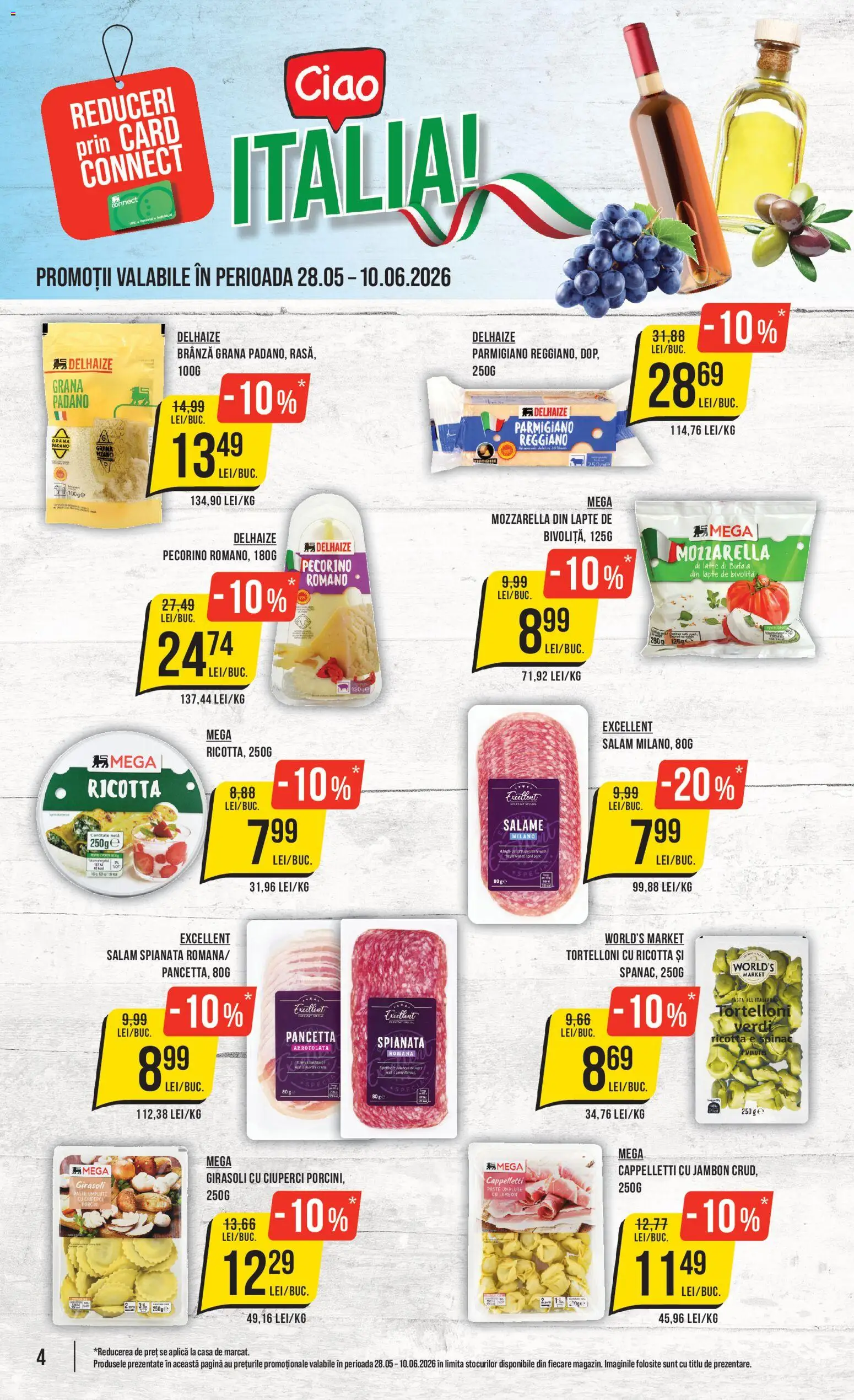 Noul catalog Mega Image – valabil de la 04.06.2026 | Pagină: 4 | Produse: Ciuperci, Brânză, Salam, Paste