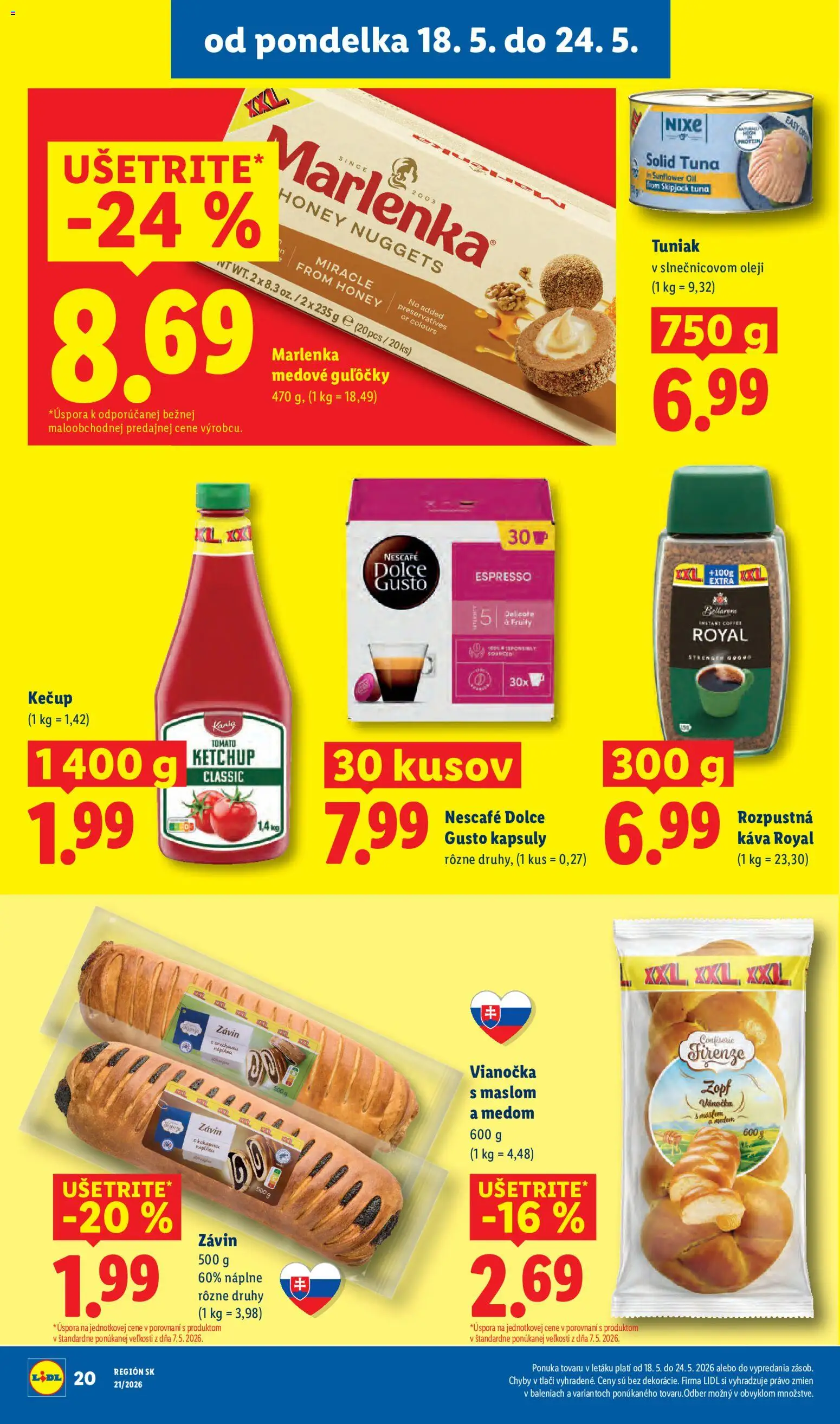 Nové Lidl akcie – leták je platný od 18.05.2026 | Strana: 26 | Produkty: Dolce Gusto, Protein, Kečup