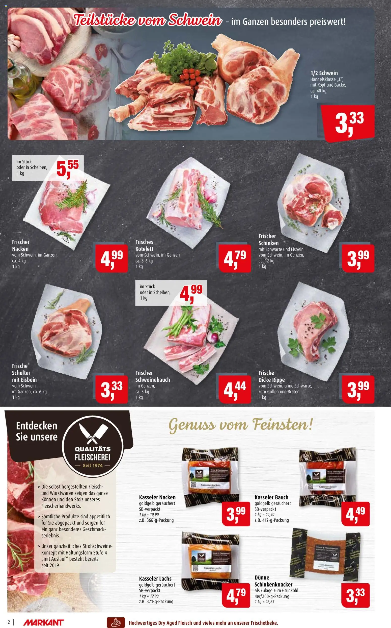 Markant Prospekt – gültig ab 02.11.2026 | Seite: 2 | Produkte: Schweinebauch, Lachs, Schinken, Fleisch