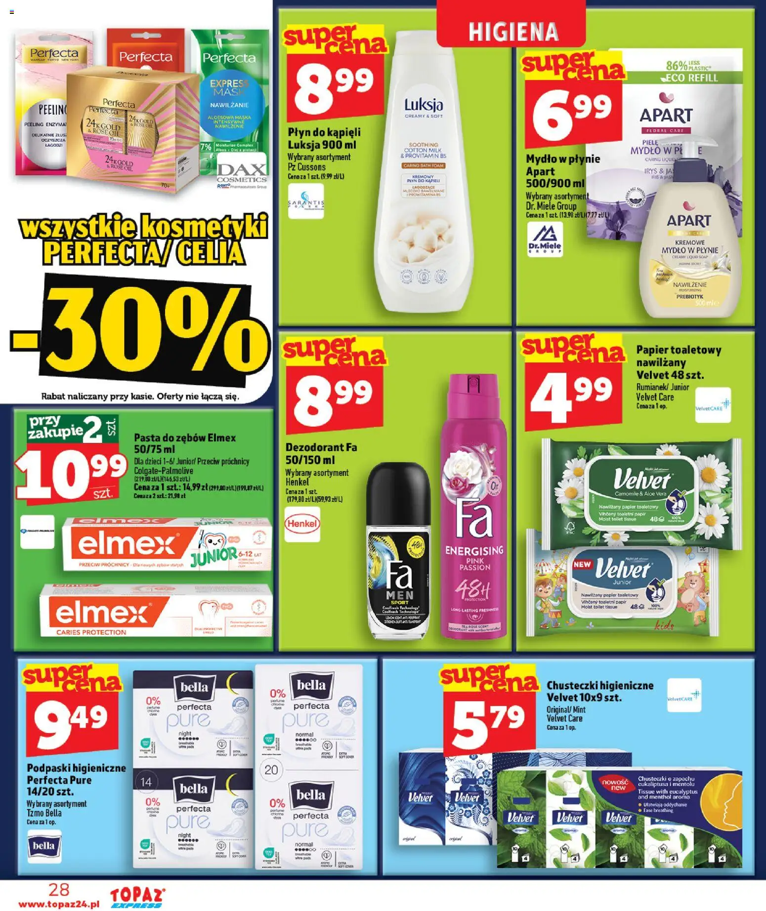 Topaz gazetka - Express od 22.10.2026 | Strona: 28 | Produkty: Podpaski, Peeling, Dezodorant, Pasta do zębów