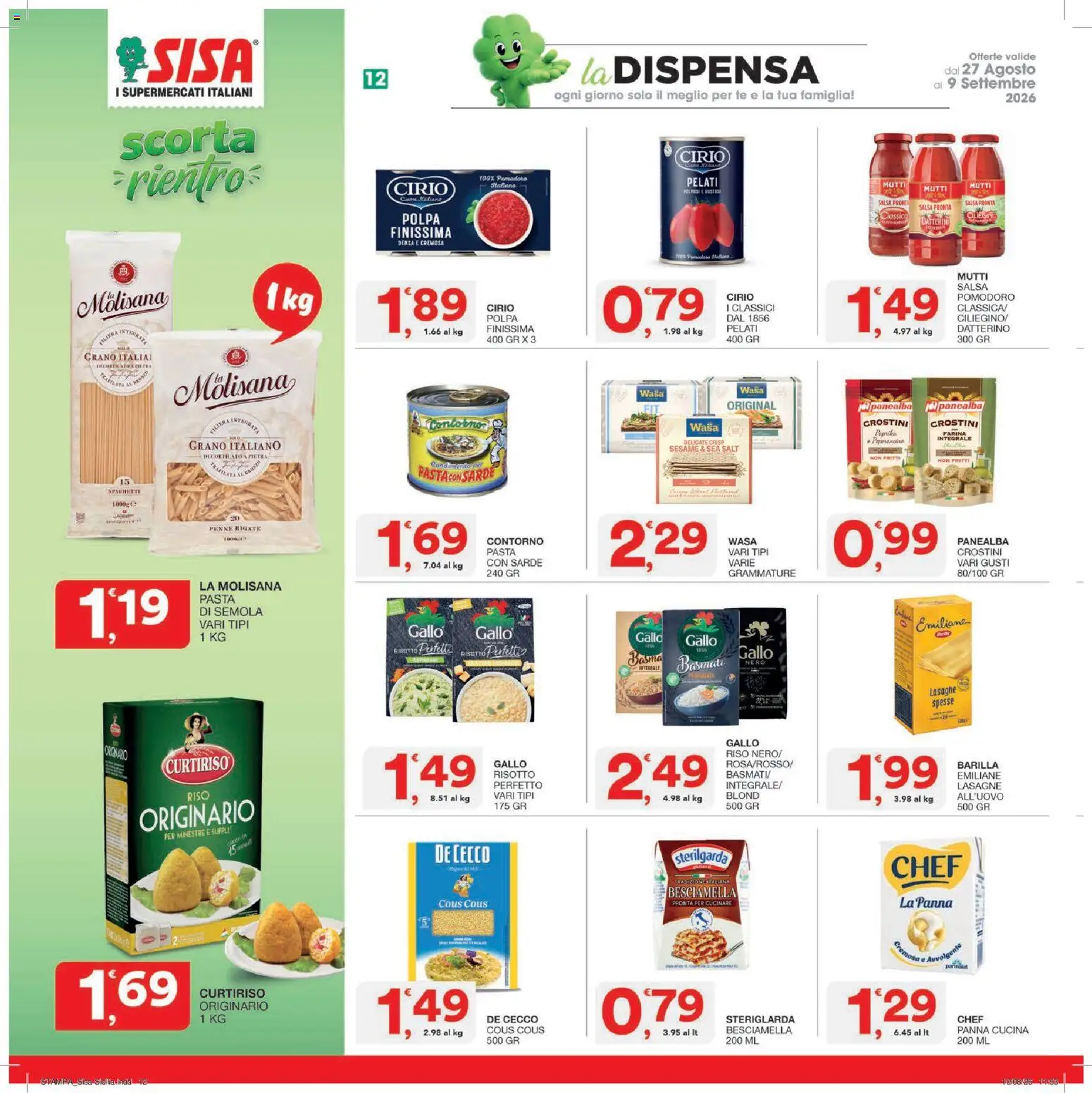 Volantino SISA del 27/08/2026 | Pagina: 12 | Prodotti: Salsa, Pasta di semola, Pomodoro, Besciamella