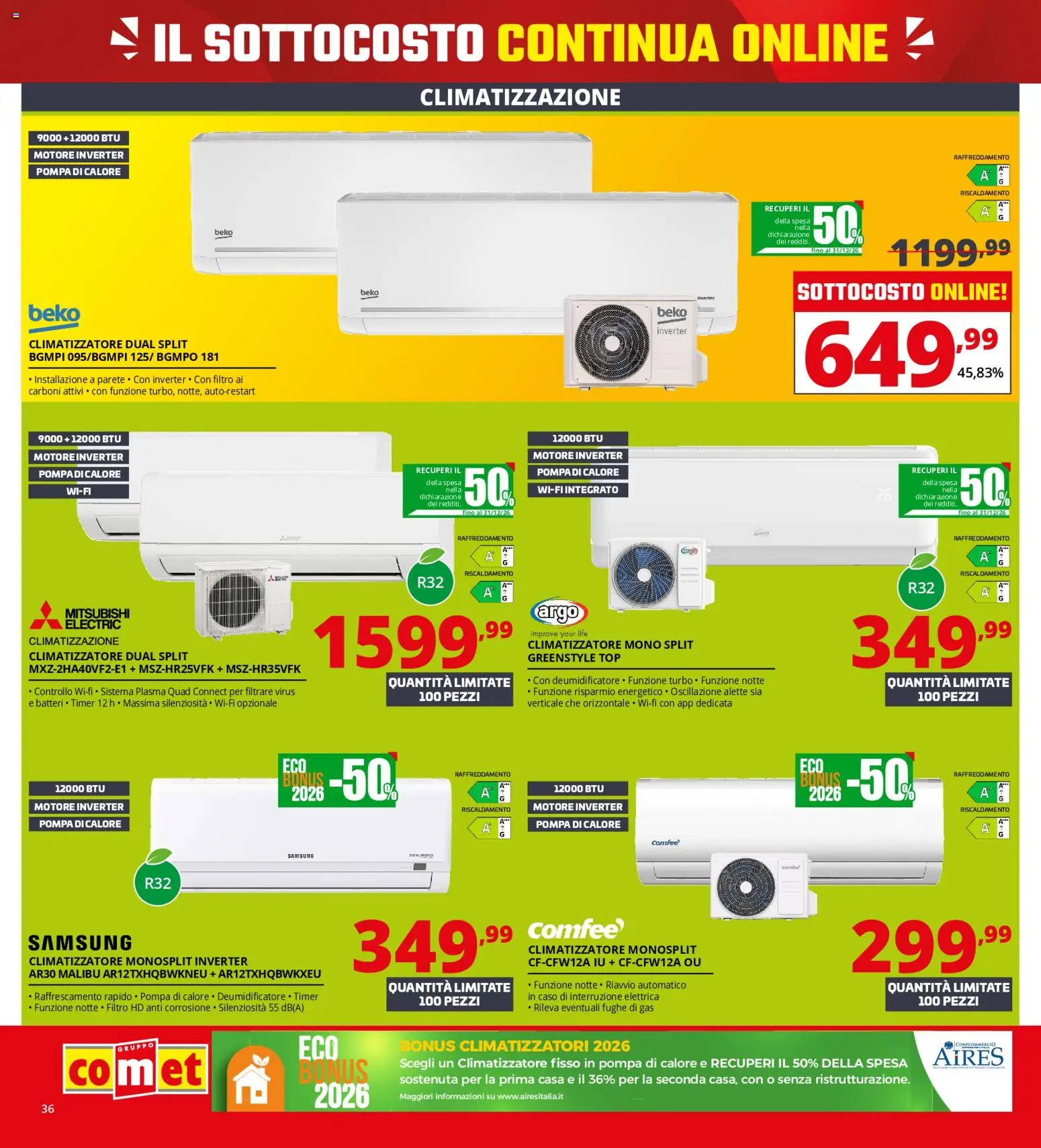 Volantino Comet del 18.05.2026 | Pagina: 36 | Prodotti: Climatizzatore, Deumidificatore, Top, Samsung