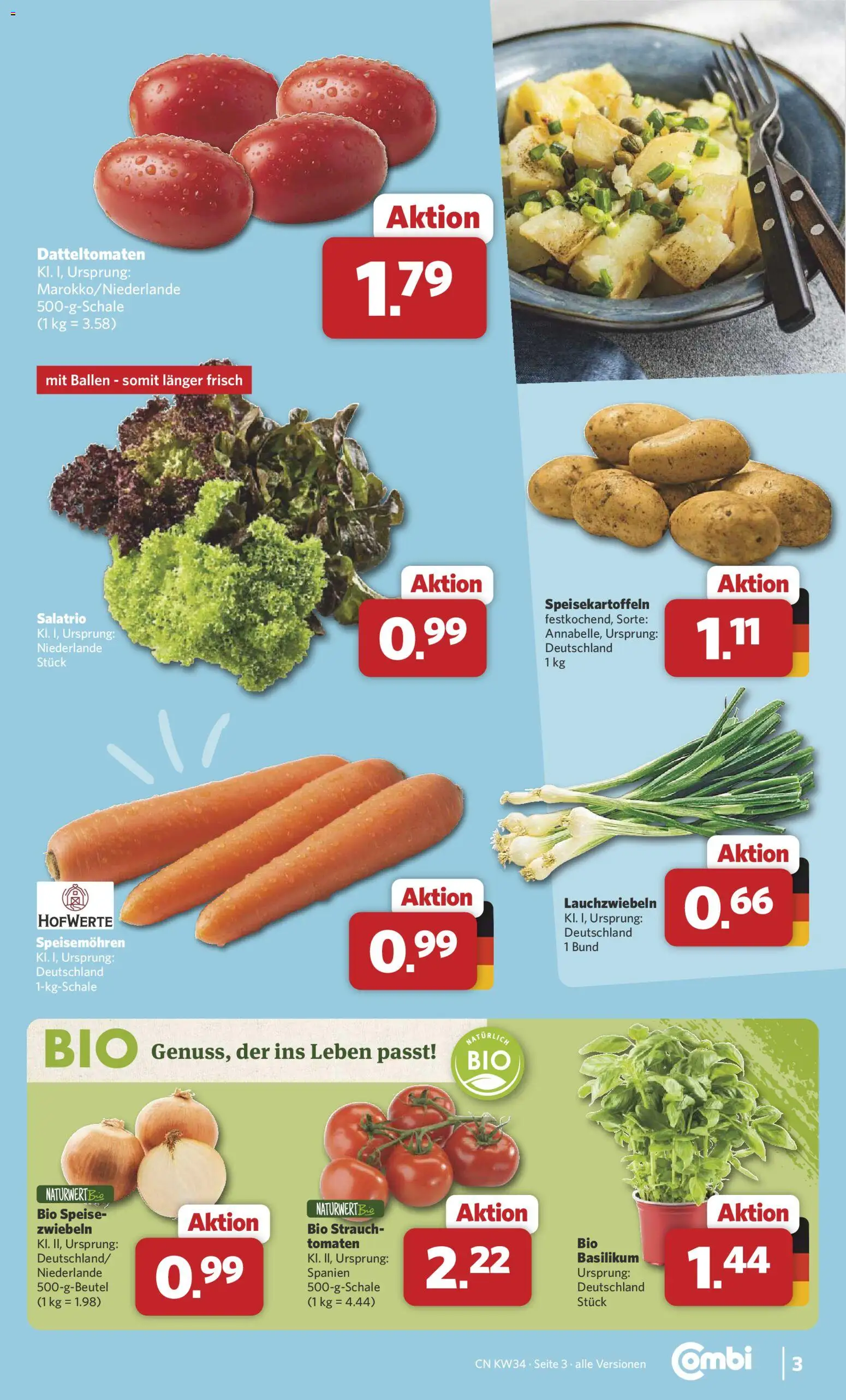 Combi Prospekt – gültig ab 17.08.2026 | Seite: 3 | Produkte: Tomaten, Zwiebeln