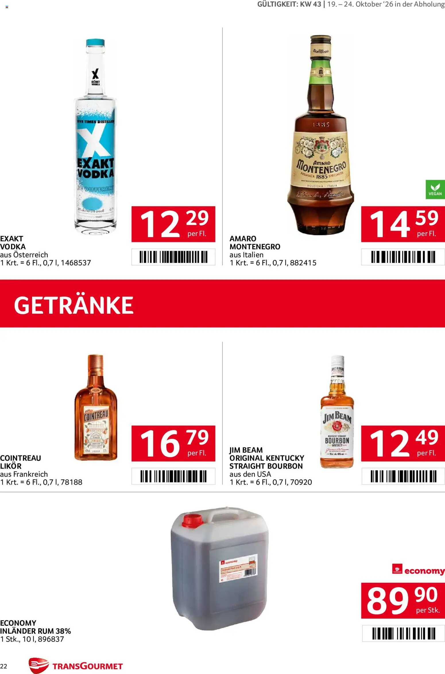Transgourmet Broschüre gültig ab 19.10.2026 | Seite: 22 | Produkte: Getränke, Bourbon