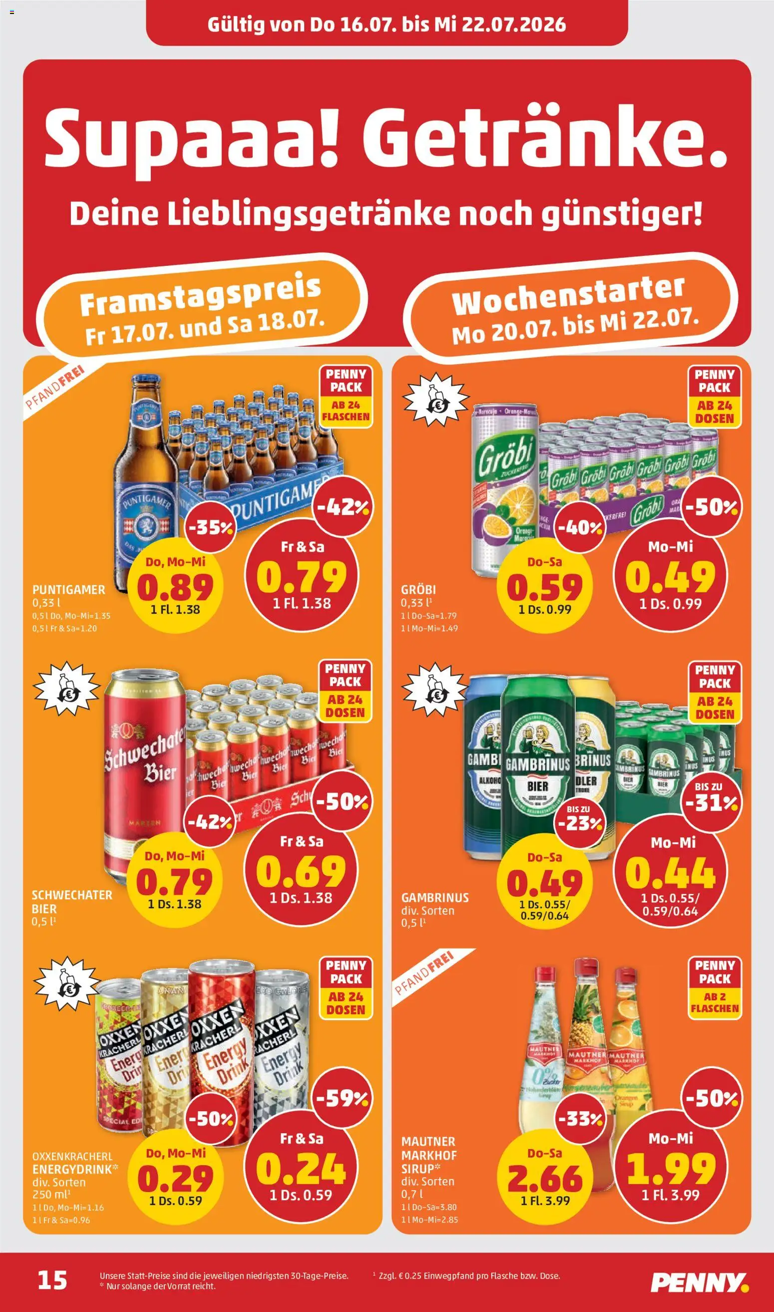 Penny Markt Flugblatt gültig ab 16.07.2026 | Seite: 15 | Produkte: Bier, Orangen