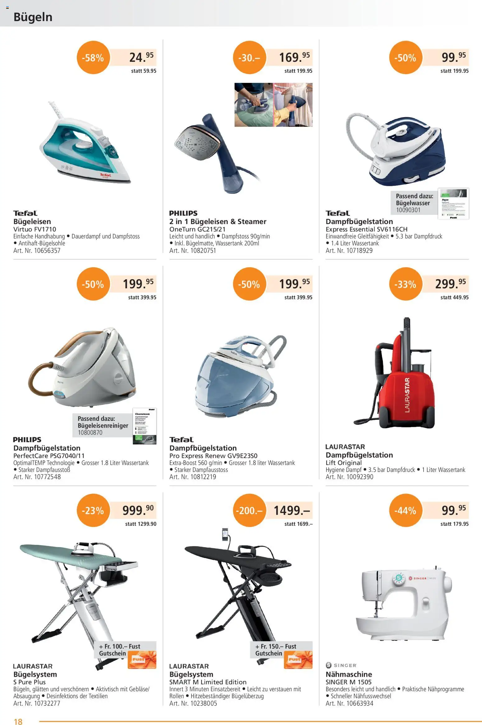 Fust aktionen – gültig ab 01.05.2026 | Seite: 18 | Produkte: Nähmaschine, Bügeleisen, Philips