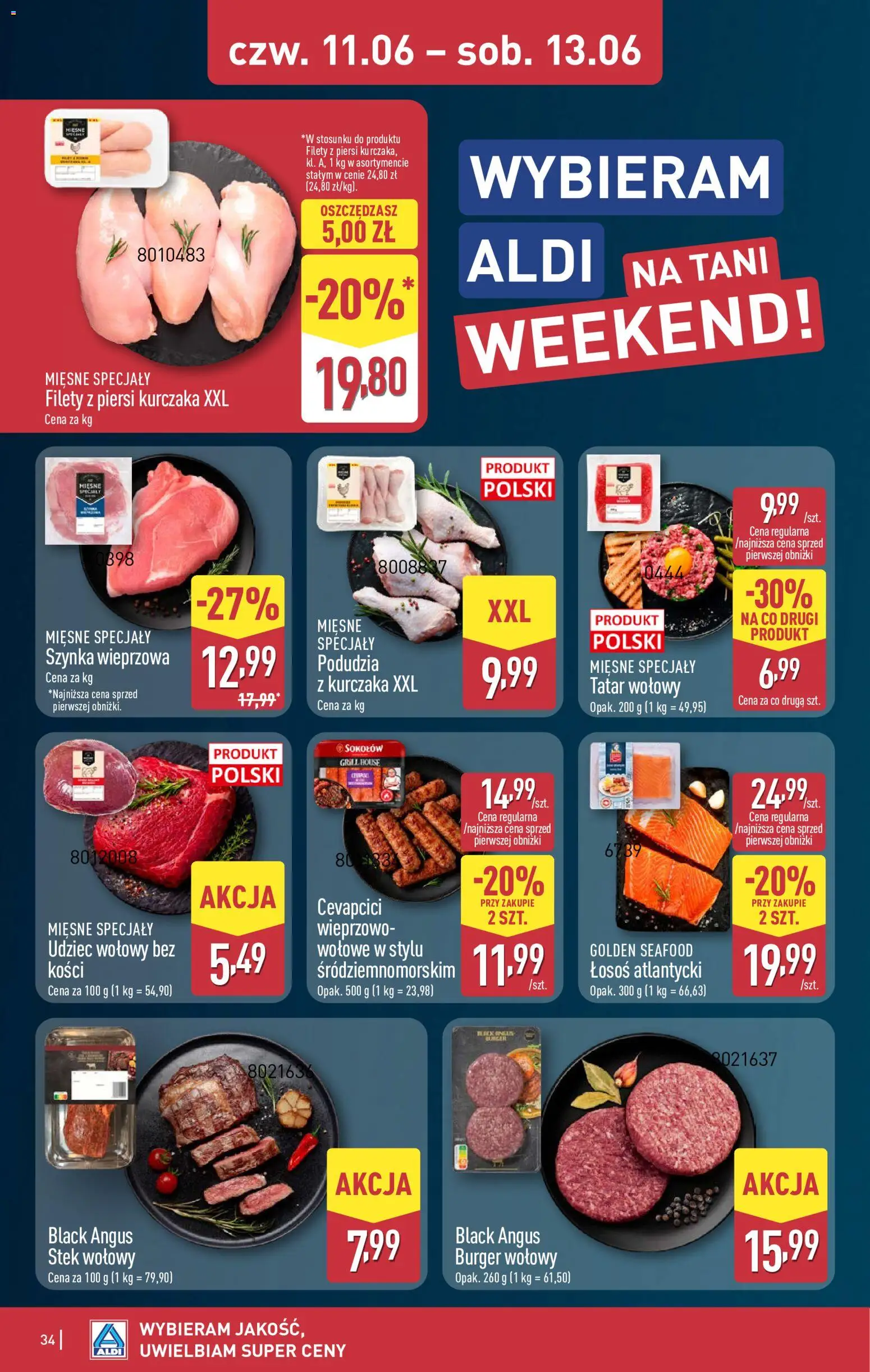 Aldi Polsko leták od 08.06.2026 | Strana: 34 | Produkty: Burger, Losos