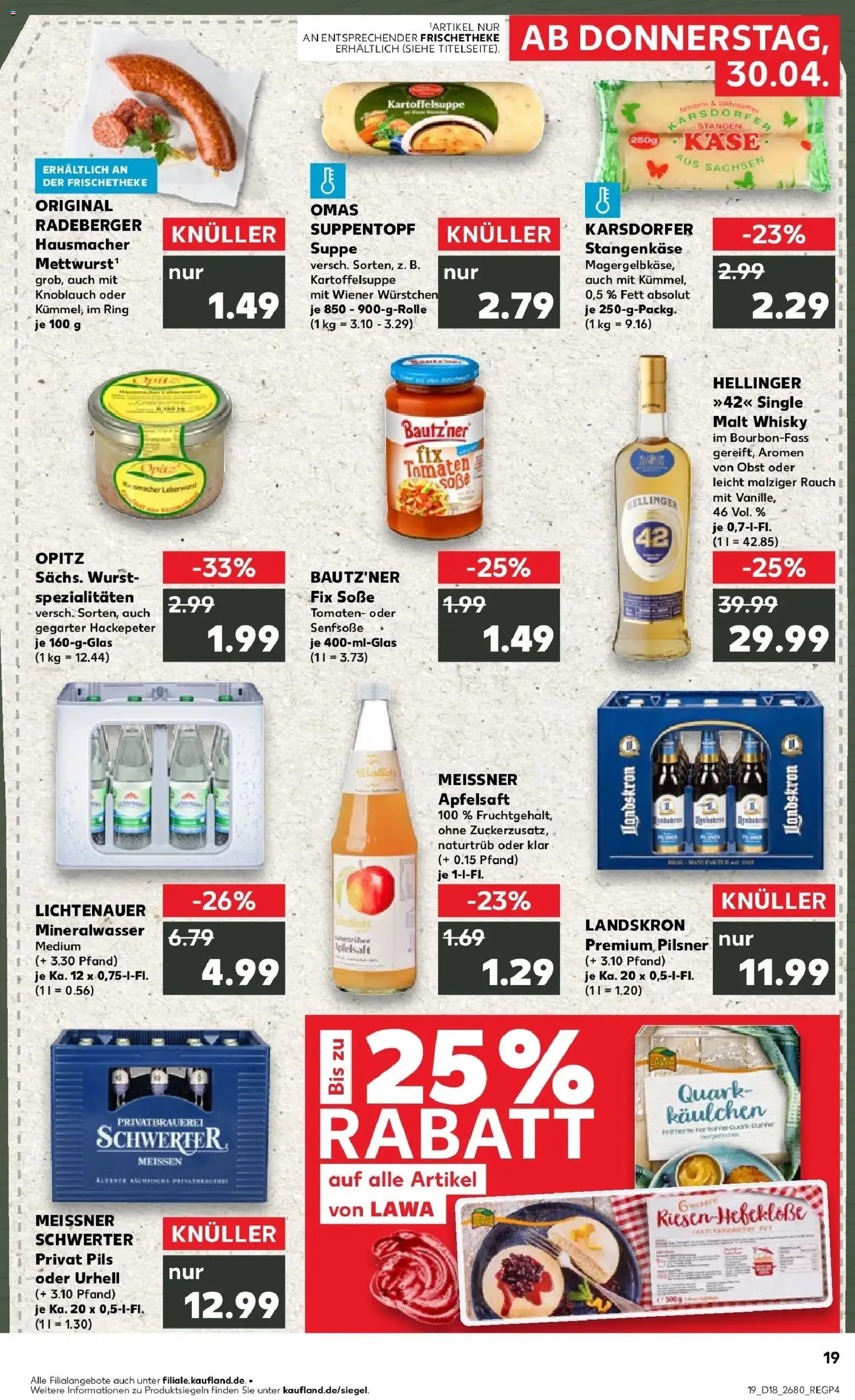 Prospekt Kaufland ab 30.04.2026 » Angebote Online zum Blättern | Seite: 19 | Produkte: Whisky, Quark, Pils, Knoblauch