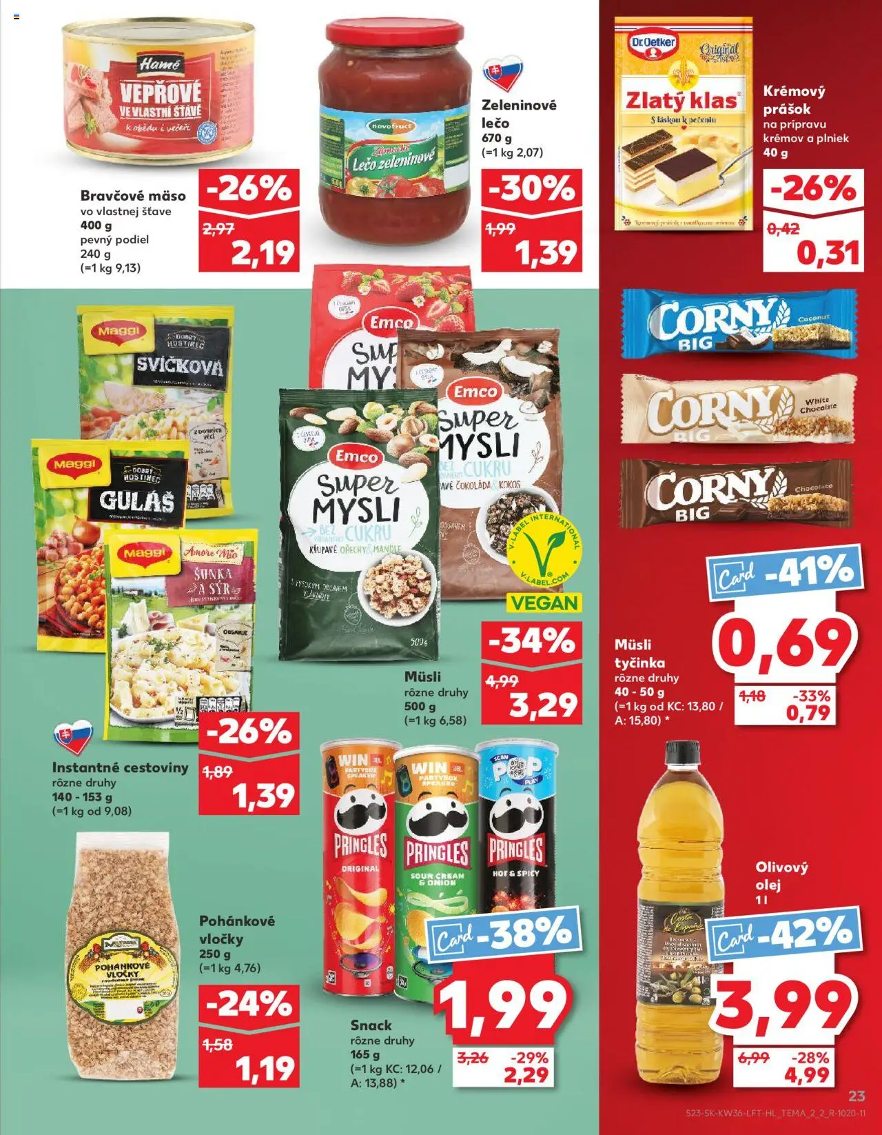 Nové Kaufland akcie – leták je platný od 04.09.2025 | Strana: 23 | Produkty: Zlatý klas, Olivový olej, Pringles, Čokoláda