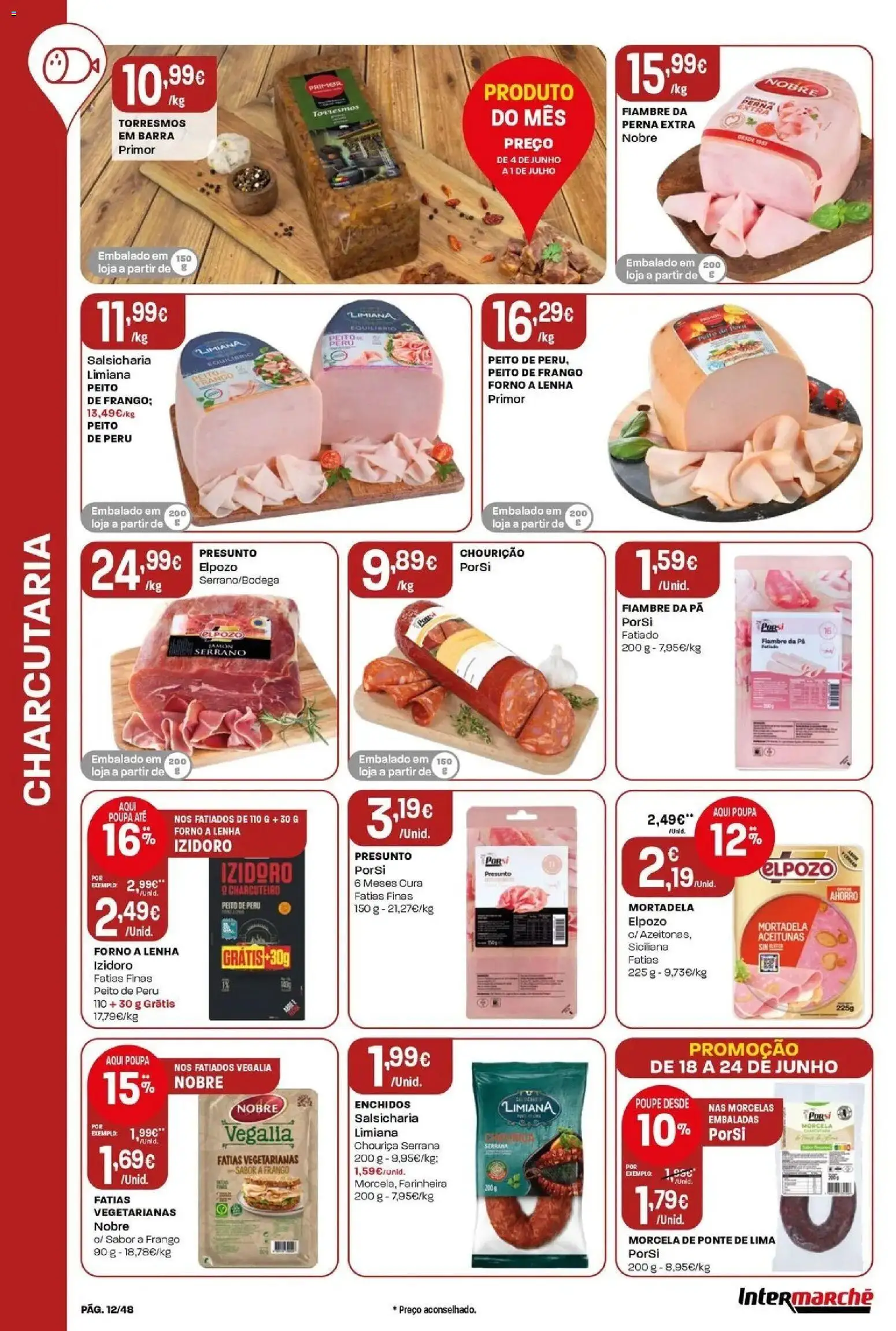 Intermarché - Isto é que são preços BAIXOS! │ válido de 18/06/2026 | Página: 12 | Produtos: Peito de frango, Peru, Primer, Presunto