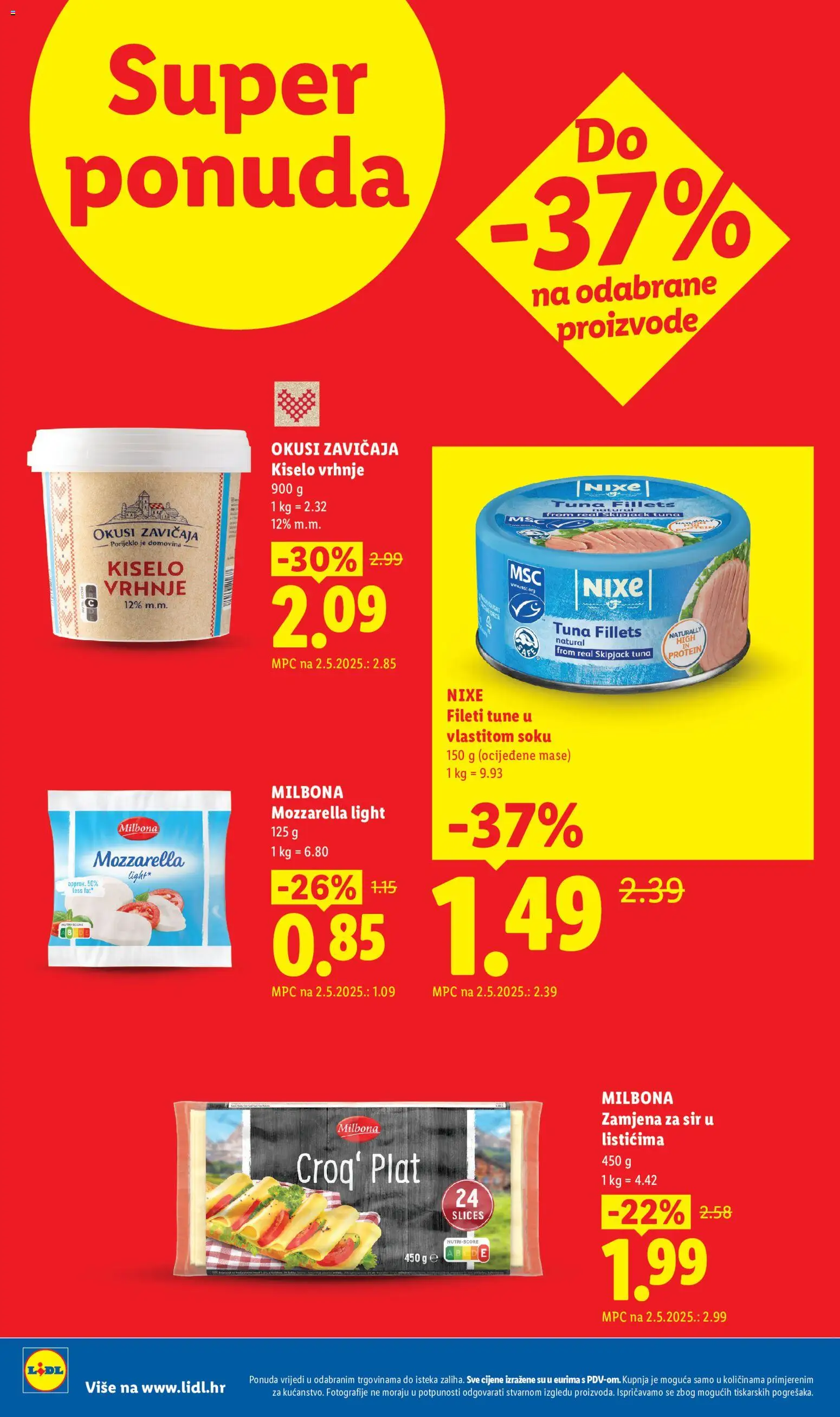 Lidl katalog | vrijedi od 08.06.2026 | Stranica: 2 | Proizvodi: Mozzarella, Sir, Kiselo vrhnje, Tuna