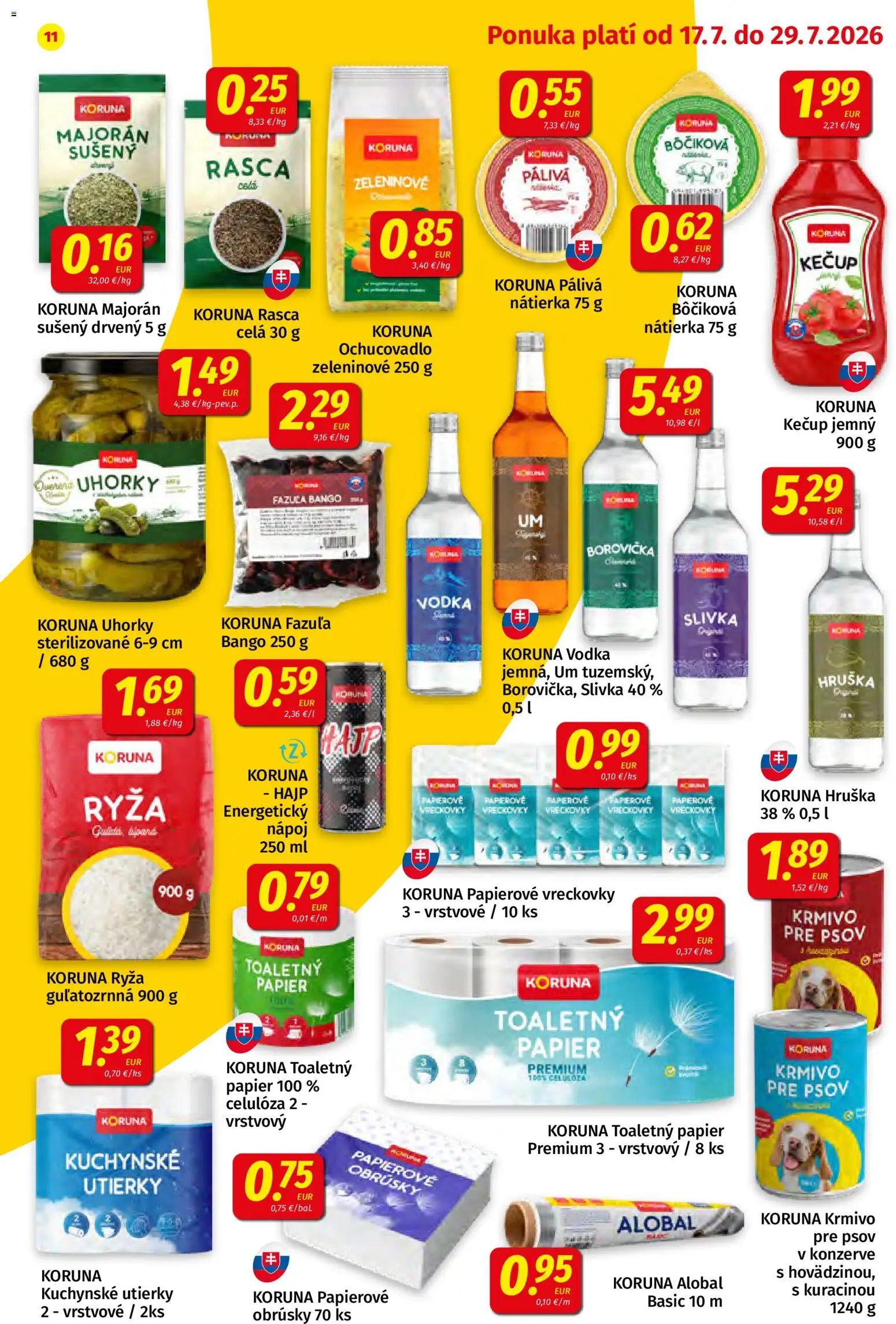 Nové Koruna akcie – leták je platný od 17.07.2026 | Strana: 11 | Produkty: Ryža, Toaletný papier, Kečup, Majorán