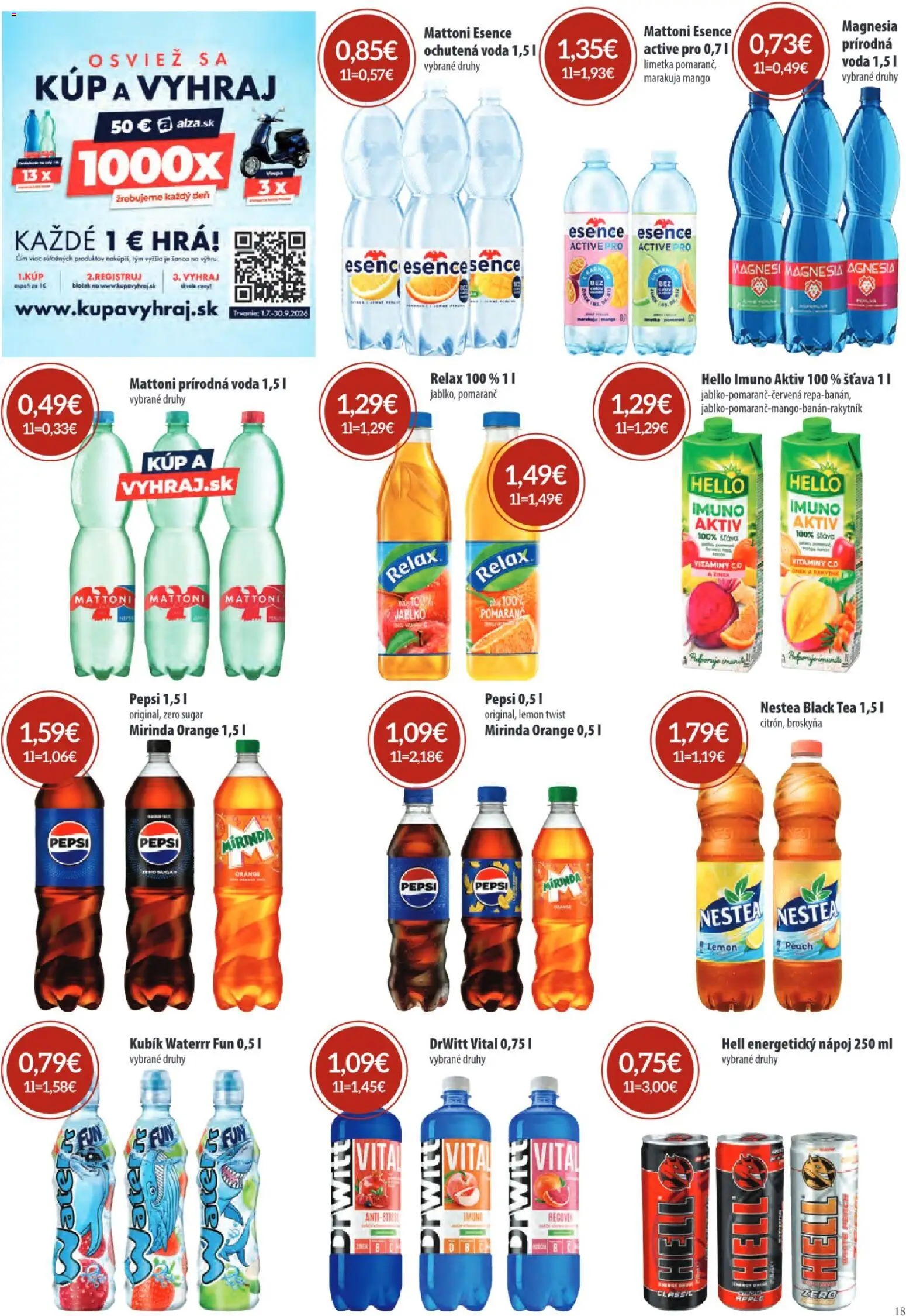 Nové Sintra akcie – leták je platný od 06.08.2026 | Strana: 18 | Produkty: Magnesia, Voda, Mirinda, Energetický nápoj