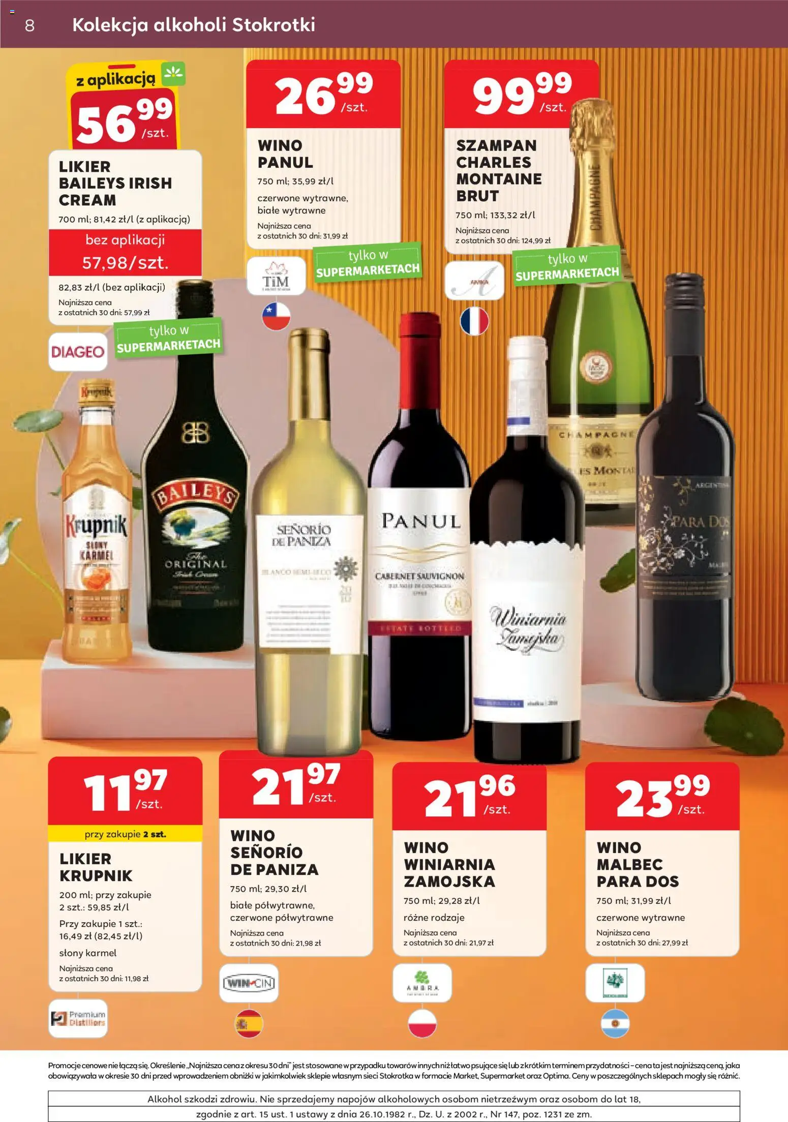 Stokrotka gazetka - Oferta alkoholowa od 09.07.2026 | Strona: 8 | Produkty: Baileys, Stokrotka, Winiarnia, Wino