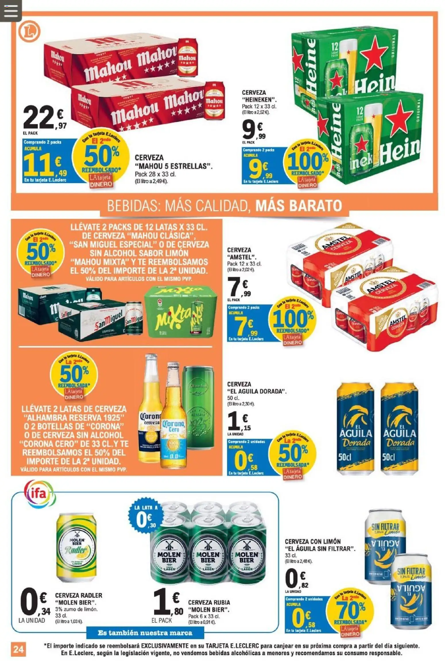 E.Leclerc Miranda de Ebro │ válido desde el 12/08/2026 | Página: 24 | Productos: Cerveza sin alcohol, Radler, Cerveza, Bebidas