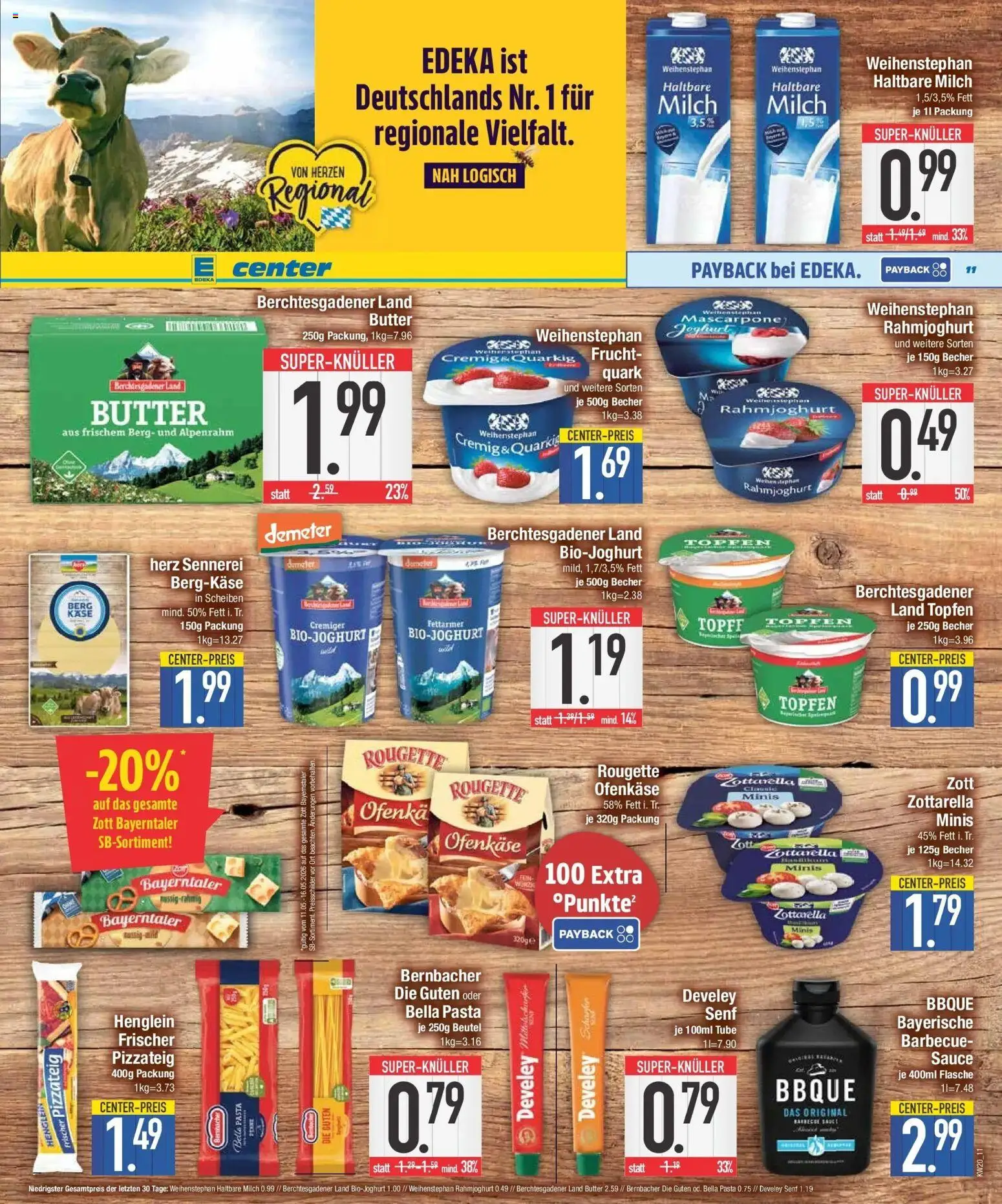 Edeka prospekt Straubing	 – gültig ab 10.05.2026 | Seite: 11 | Produkte: Milch, Butter, Mozzarella, Rougette ofenkase