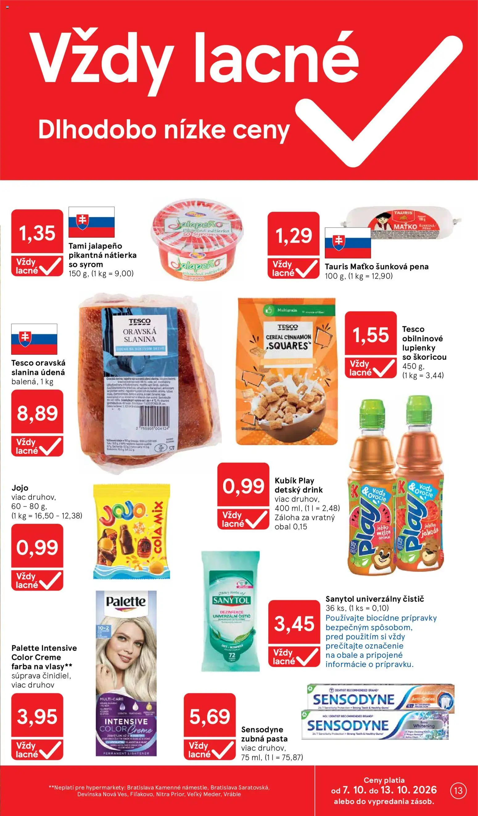 Nové Tesco akcie – leták je platný od 07.10.2026 | Strana: 13 | Produkty: Sanytol, Farba na vlasy, Voda, Pena