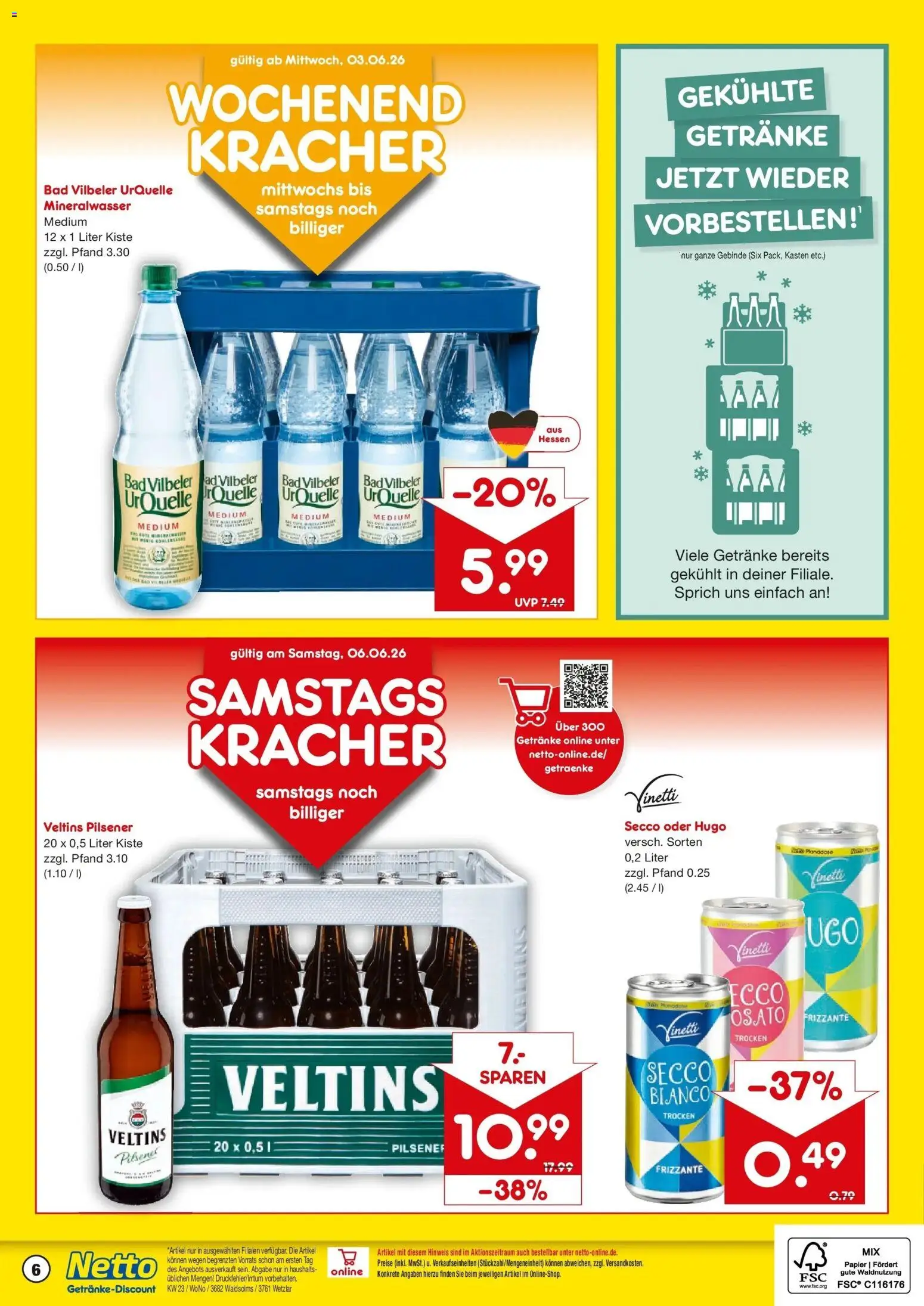 Netto Marken-Discount Prospekt Wetzlar-Naunheim – gültig ab 01.06.2026 | Seite: 6 | Produkte: Bad, Mineralwasser, Hugo, Veltins