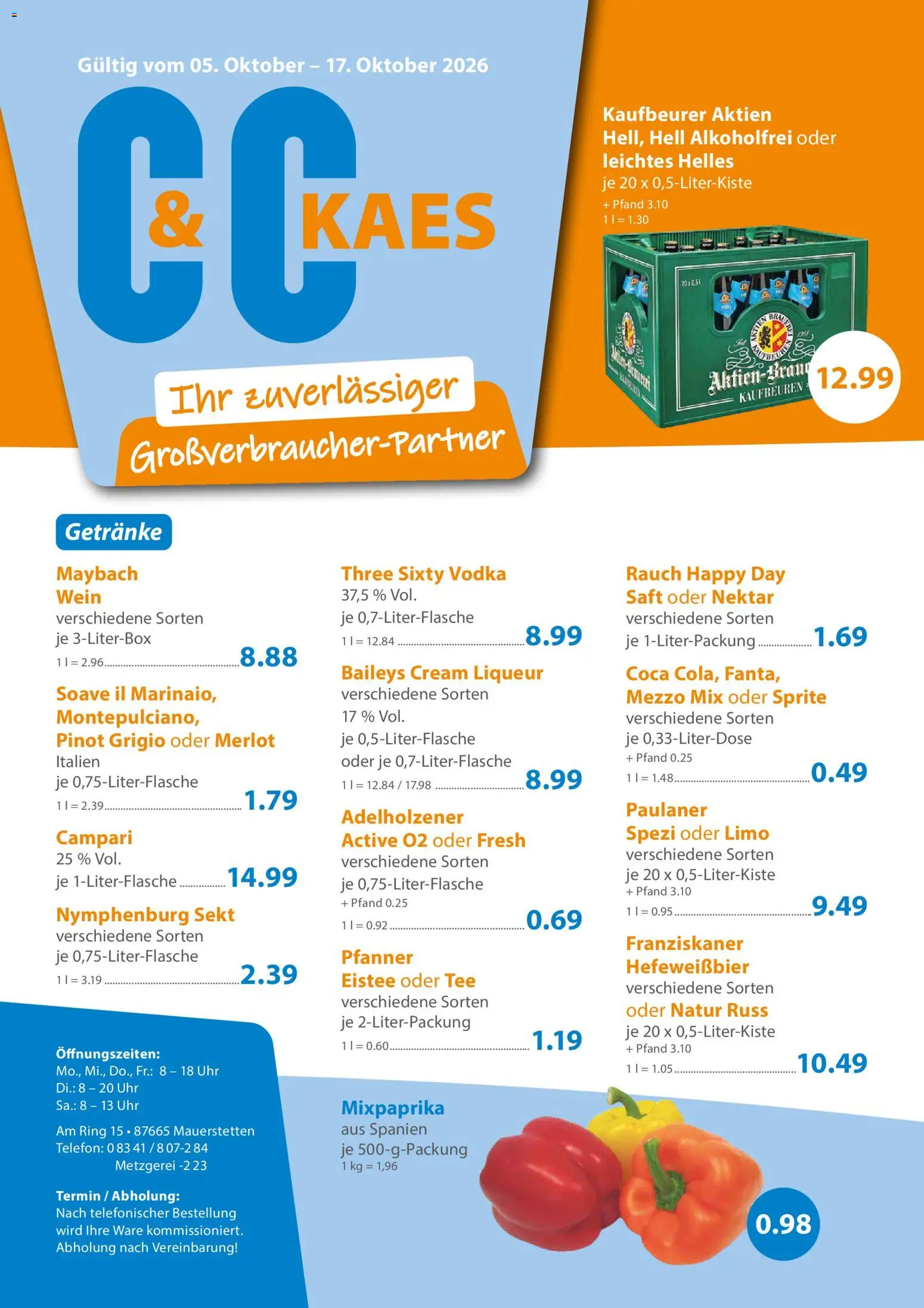C&C Prospekt – gültig ab 05.10.2026 | Seite: 1 | Produkte: Franziskaner, Sprite, Merlot, Wein