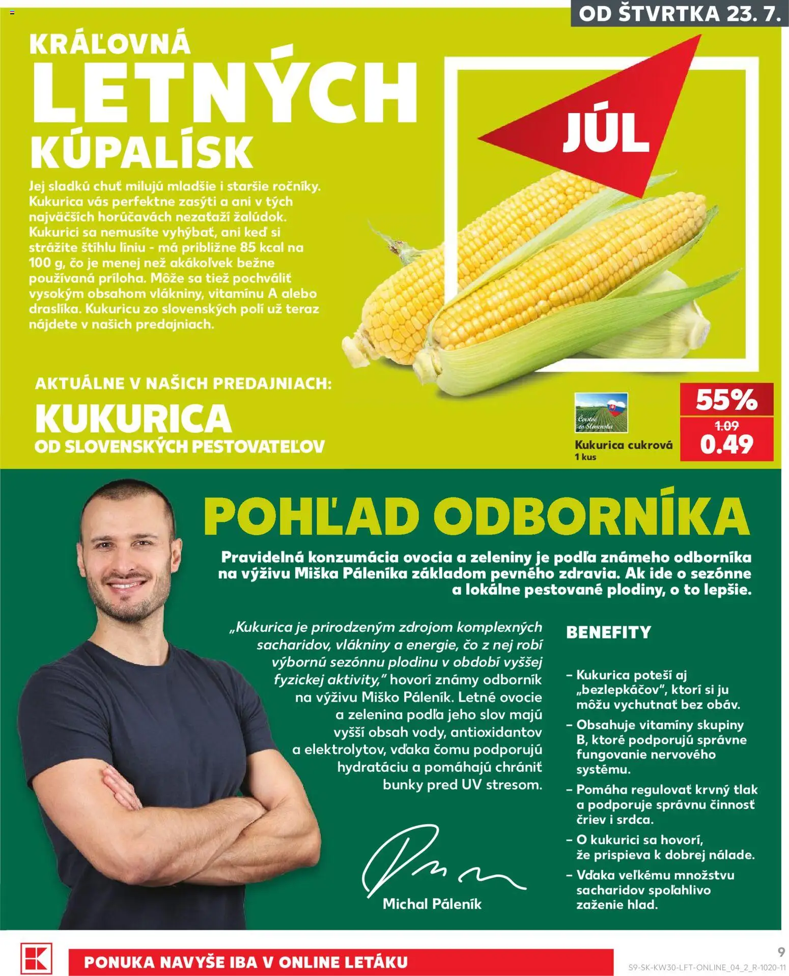 Nové Kaufland akcie – leták je platný od 23.07.2026 | Strana: 9 | Produkty: Kukurica, Ovocie