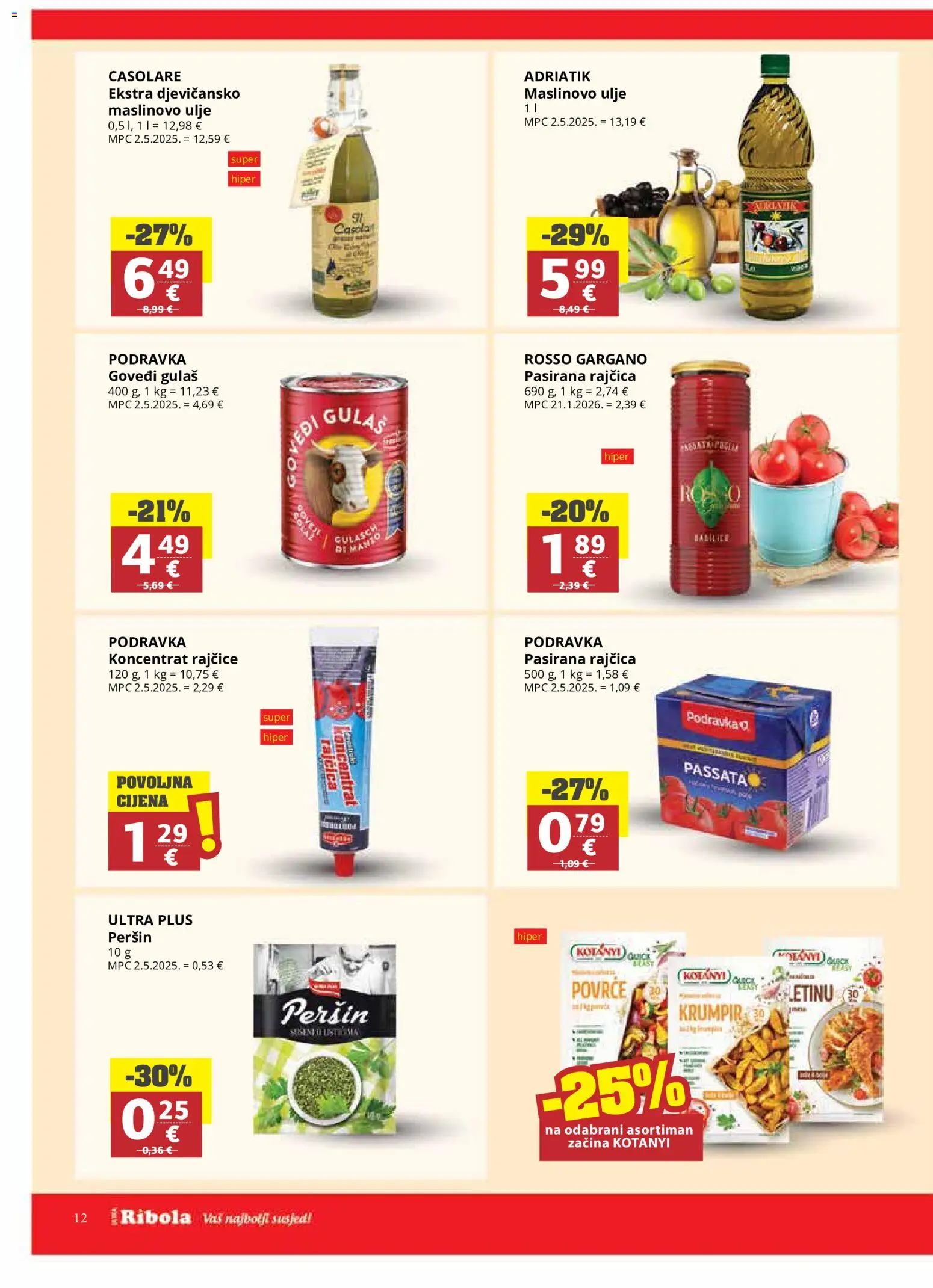 Ribola katalog | vrijedi od 20.05.2026 | Stranica: 12 | Proizvodi: Pasirana rajčica, Maslinovo ulje, Rajčice, Peršin