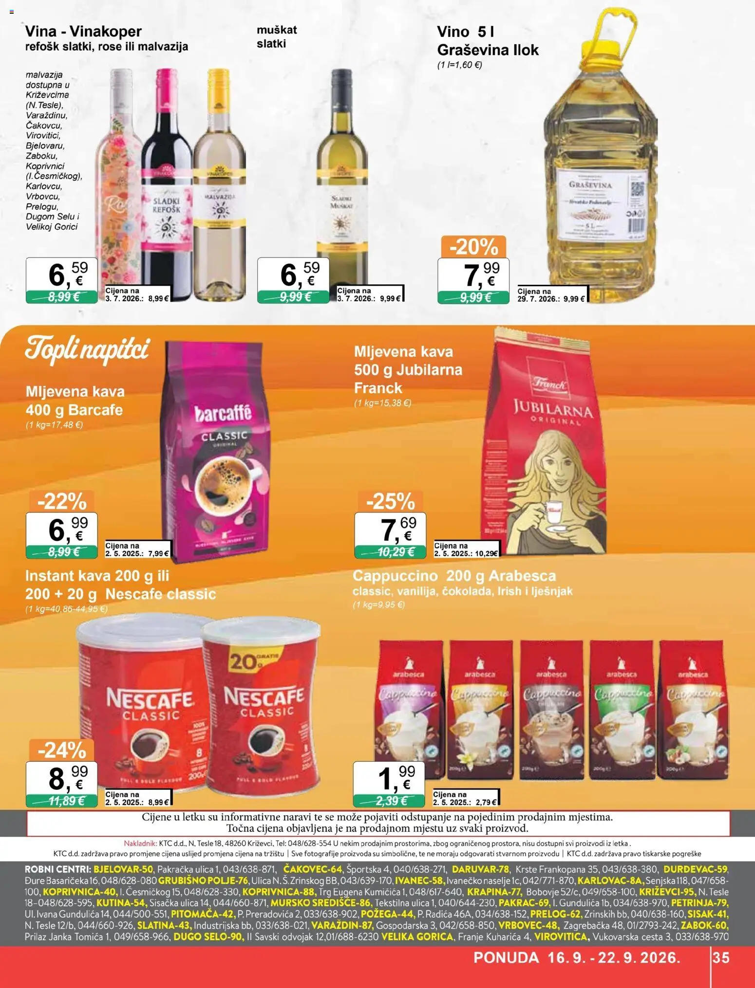 KTC katalog | vrijedi od 16.09.2026 | Stranica: 35 | Proizvodi: Instant kava, Nescafe, Vino, Lješnjak