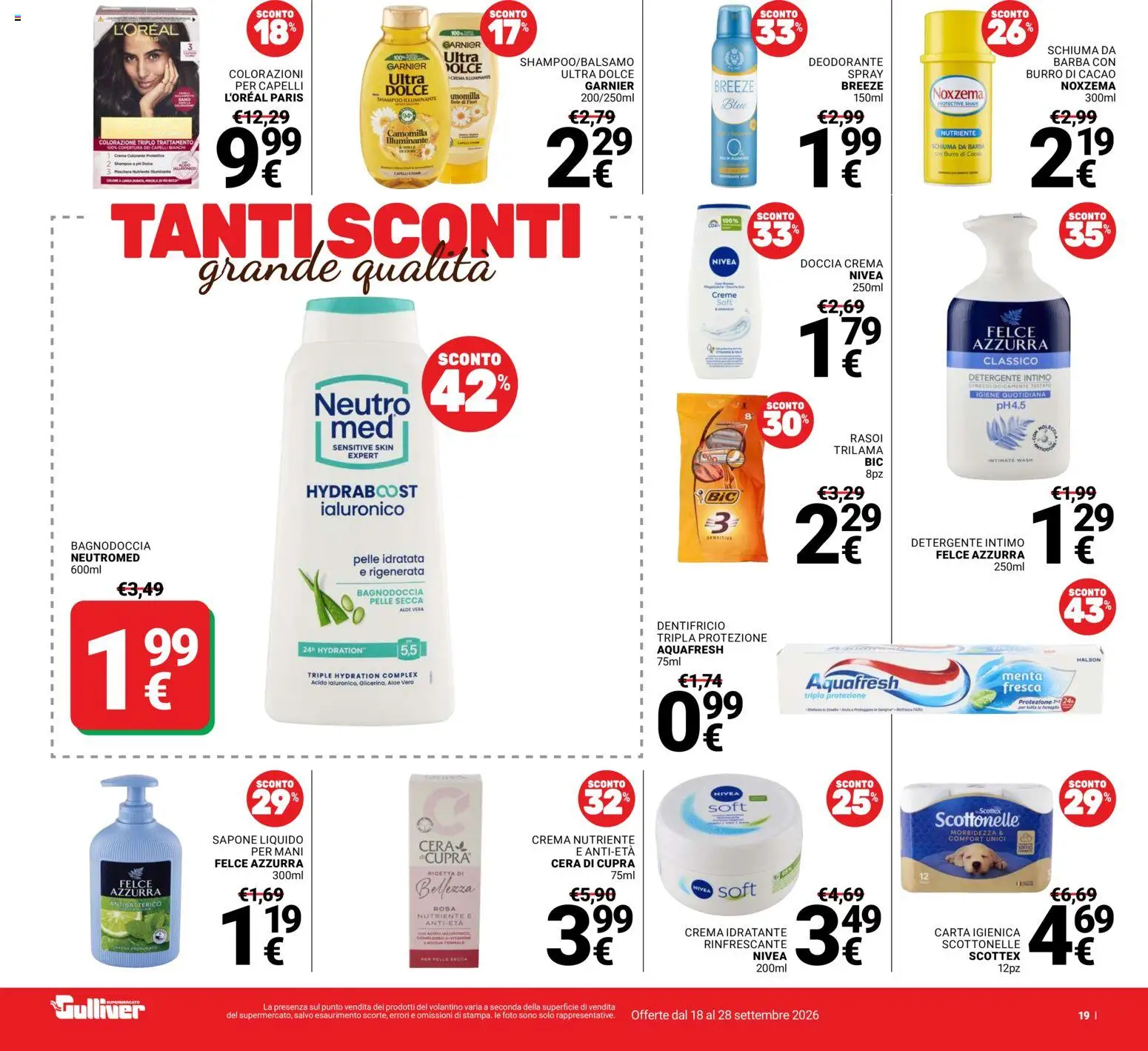 Volantino Gulliver del 18/09/2026 | Pagina: 19 | Prodotti: Crema, Deodorante, Dentifricio, Intimo