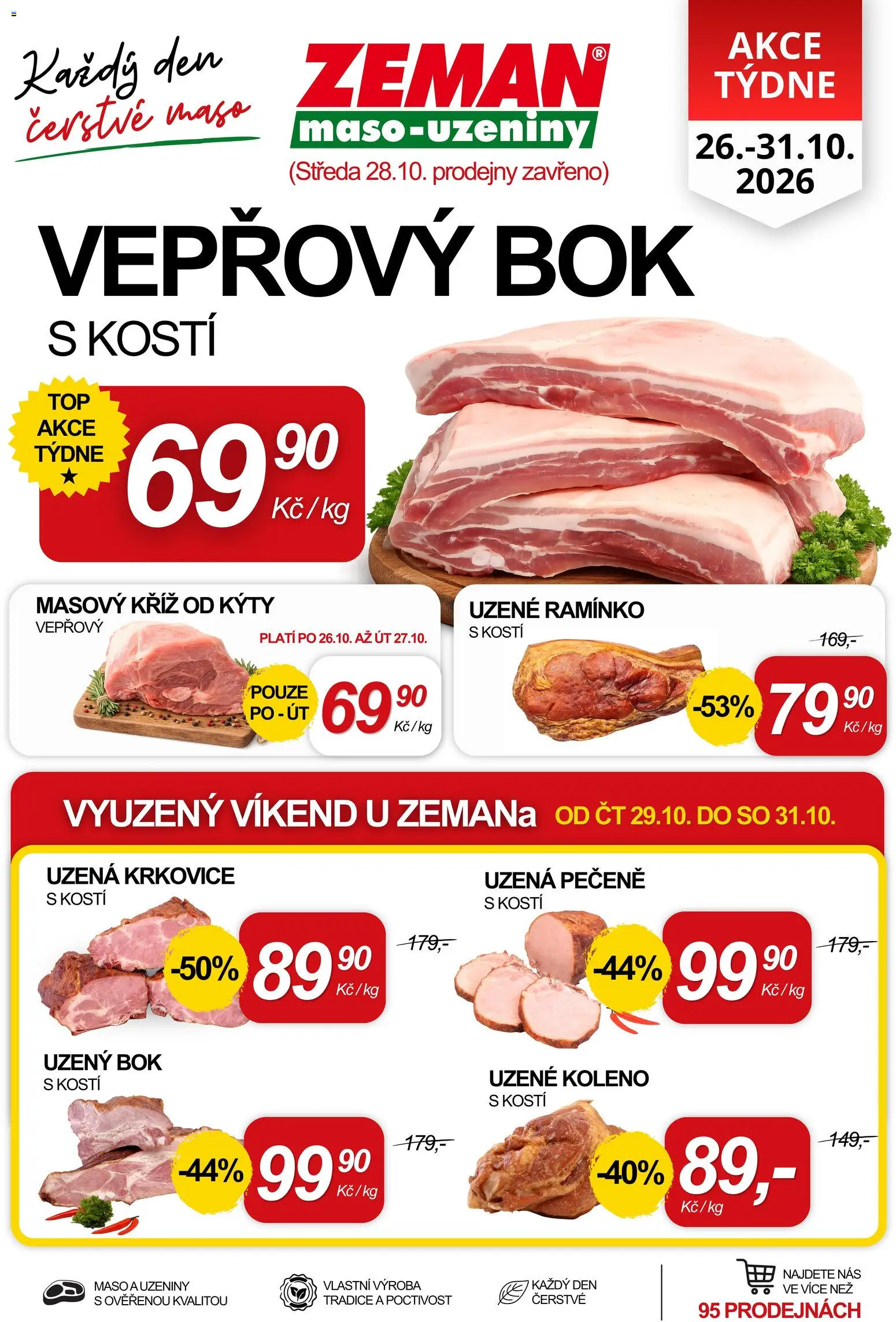 Prodejny Zeman leták od 26.10.2026 | Strana: 1 | Produkty: Koleno, Vepřový bok, Maso, Uzené koleno