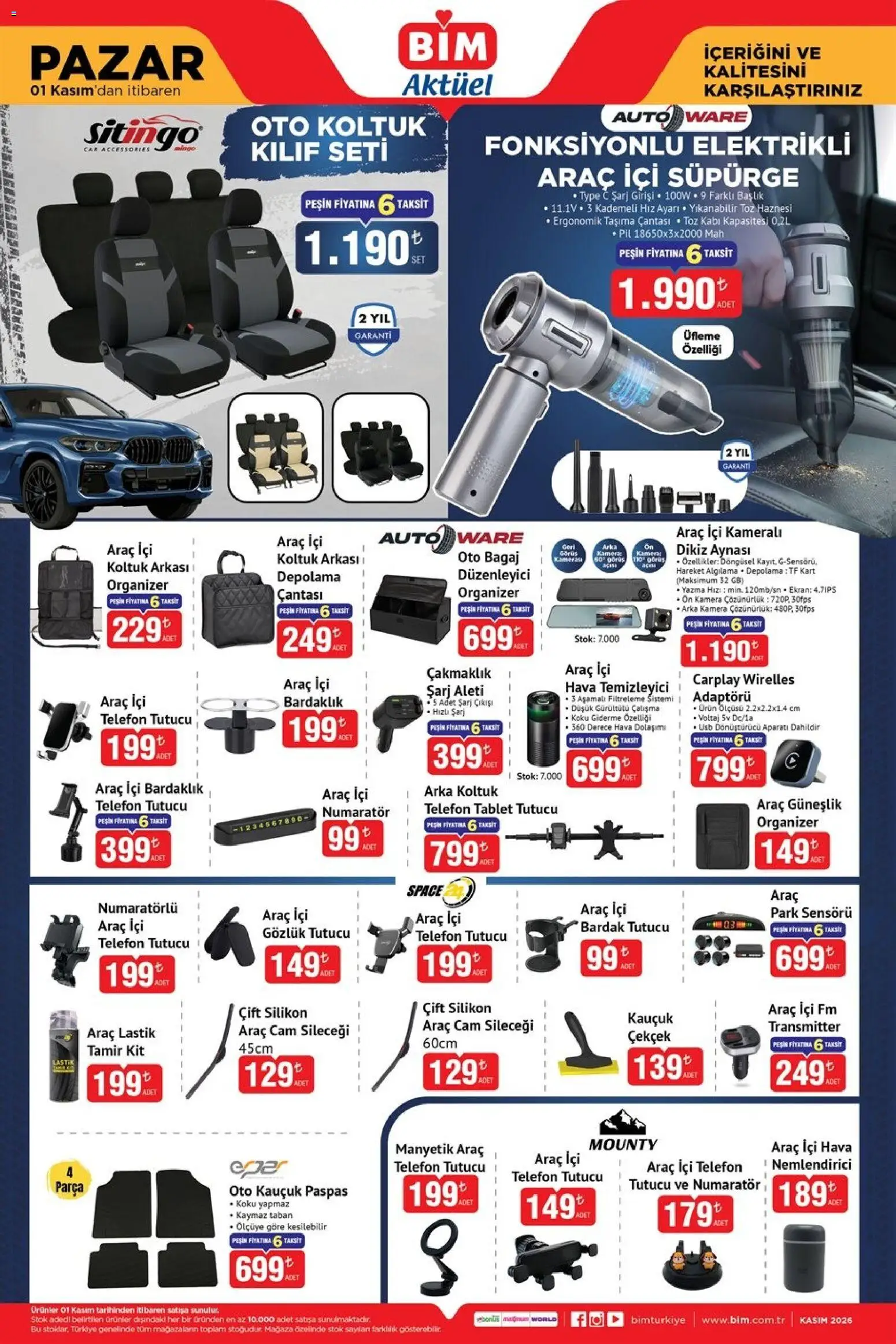BİM - Katalog Pazar - 01 Kasım 2026 tarihinden itibaren geçerlidir | Sayfa: 1 | Ürünler: Paspas, Bardak, Güneşlik, Tablet