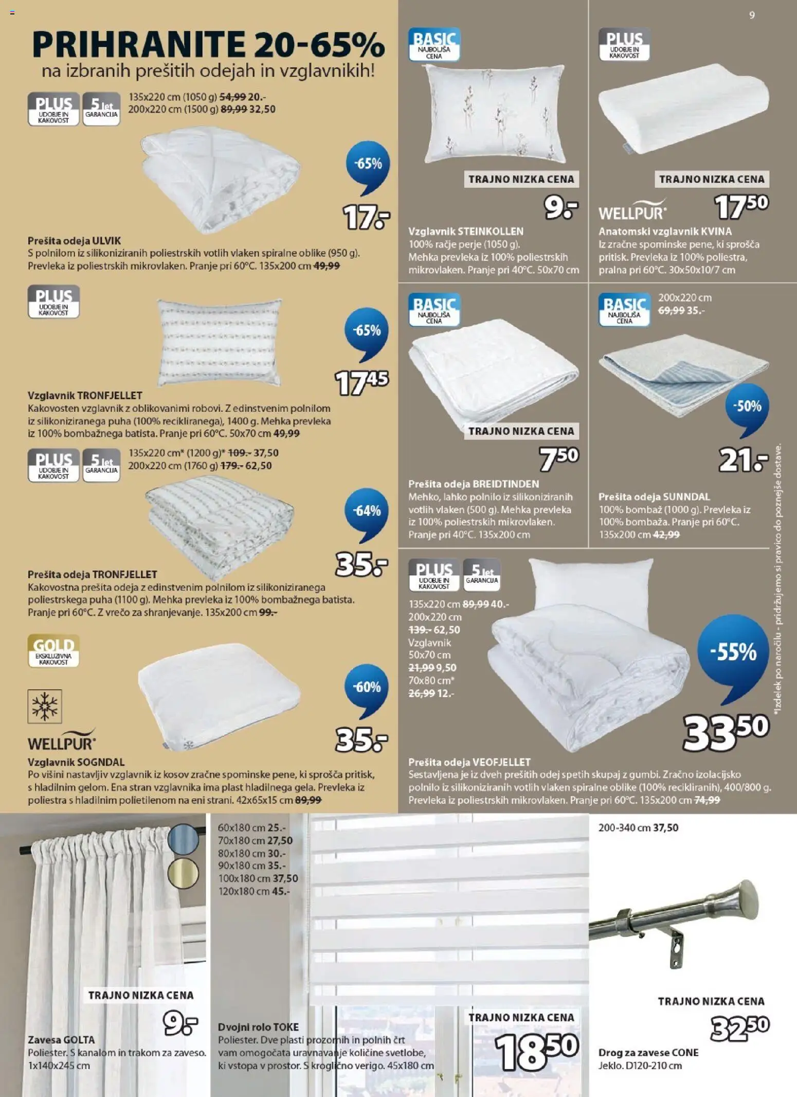 Novi JYSK katalog ponudbe – veljaven od 18.05.2026 | Stran: 9 | Izdelki: Prešita odeja, Vzglavnik, Zavese, Prevleka