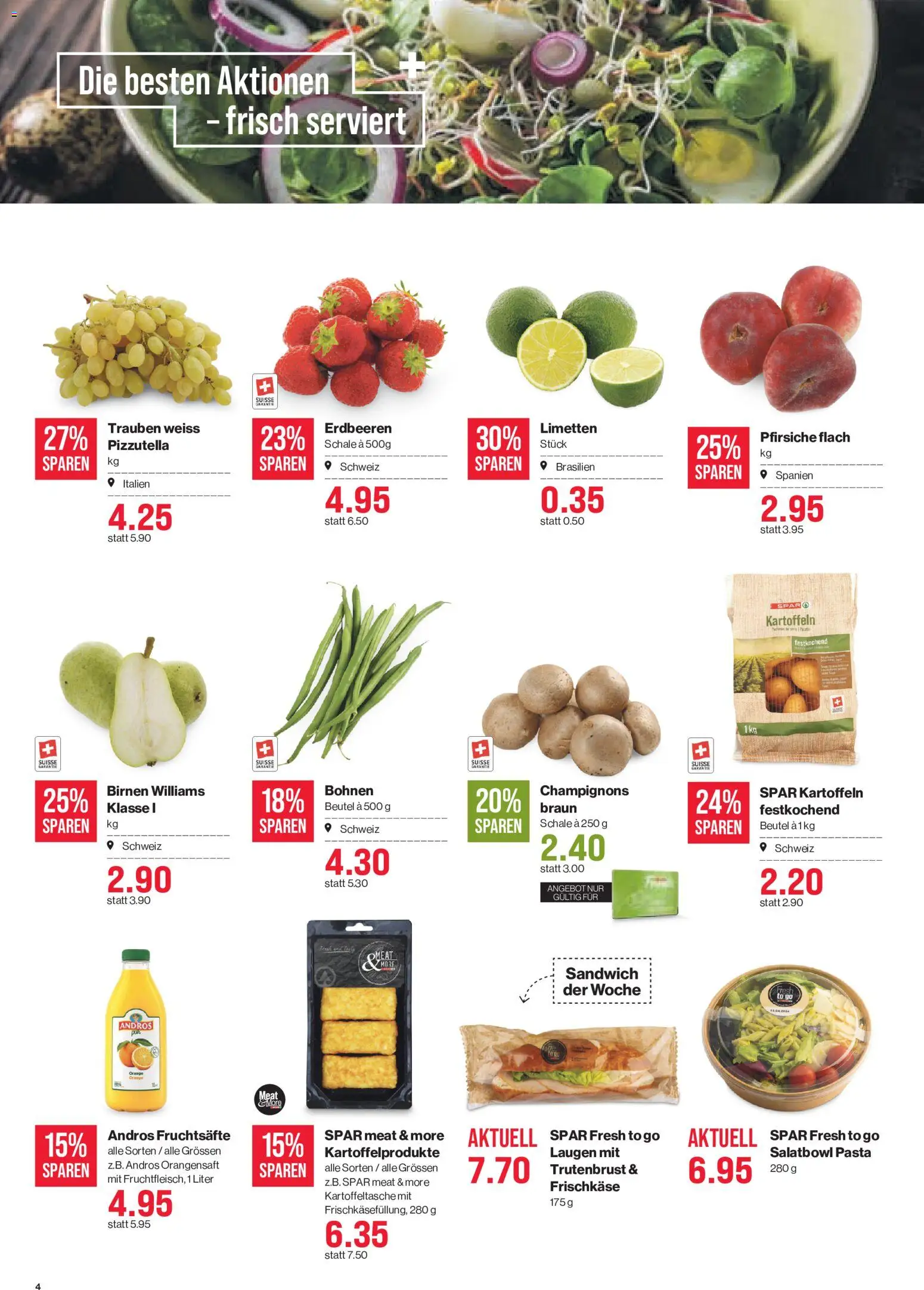SPAR aktionen – gültig ab 03.09.2026 | Seite: 4 | Produkte: Frischkäse, Orangensaft, Champignons, Erdbeeren