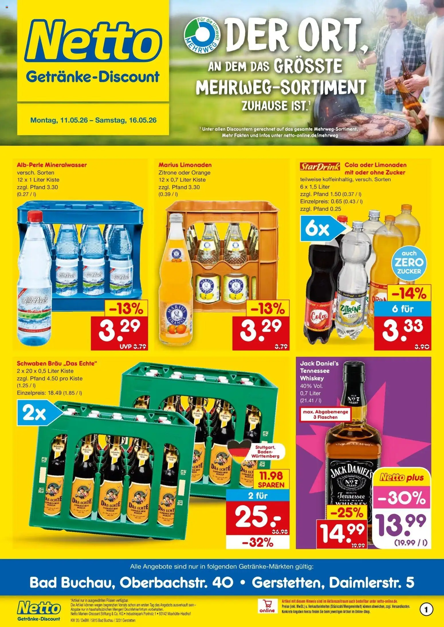 Netto Marken-Discount Prospekt Gerstetten	 – gültig ab 10.05.2026 | Seite: 1 | Produkte: Bad, Jack Daniel's, Zitrone, Whiskey