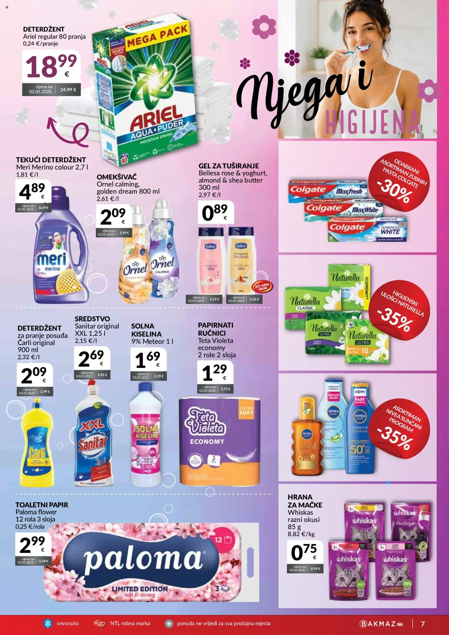 Bakmaz katalog | vrijedi od 03.06.2026 | Stranica: 7 | Proizvodi: Higijenski ulošci, Deterdžent, Tekući deterdžent, Violeta