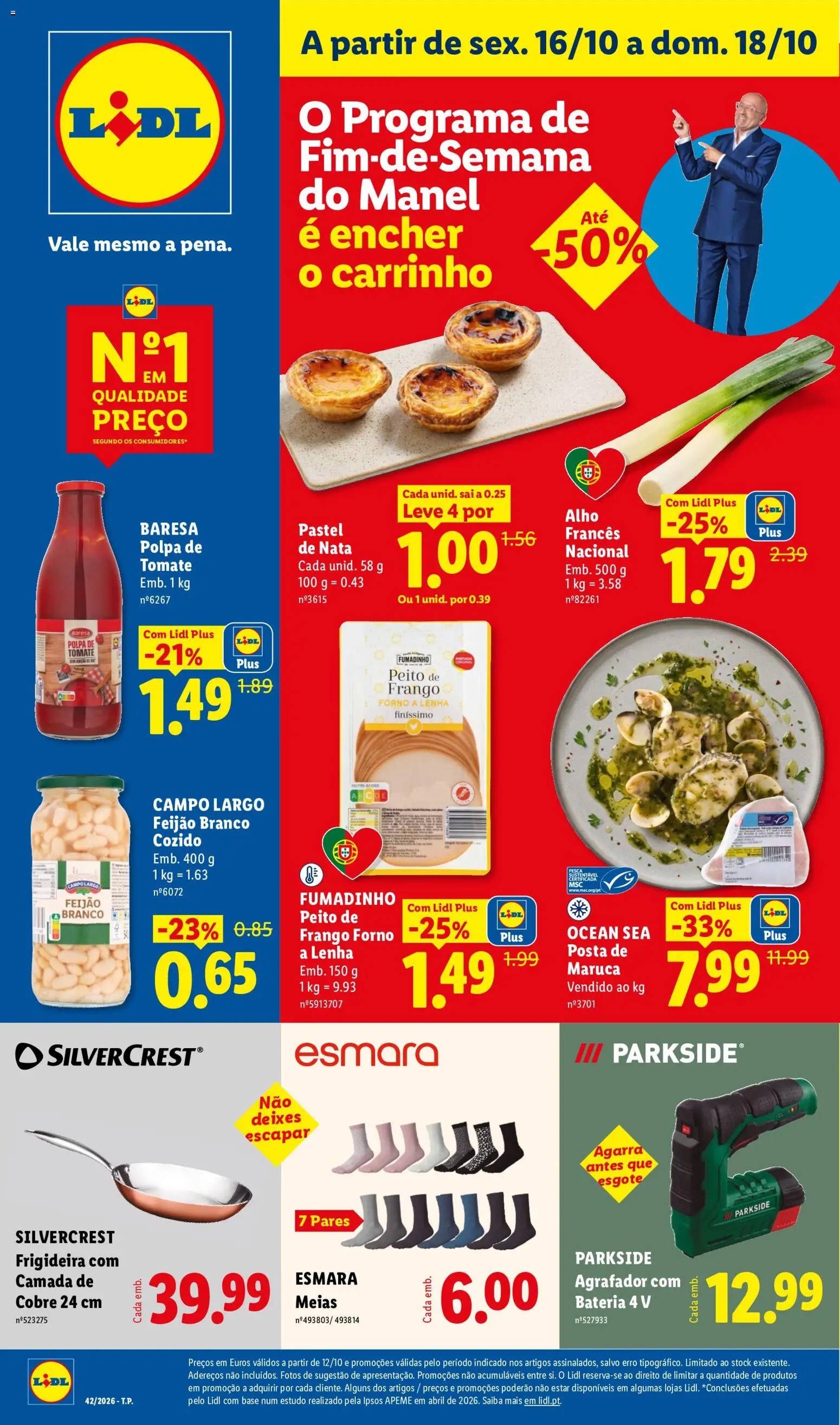 Lidl Promoções Fim de Semana │ válido de 16/10/2026 | Página: 1 | Produtos: Agrafador, Alho francês, Nata, Feijão
